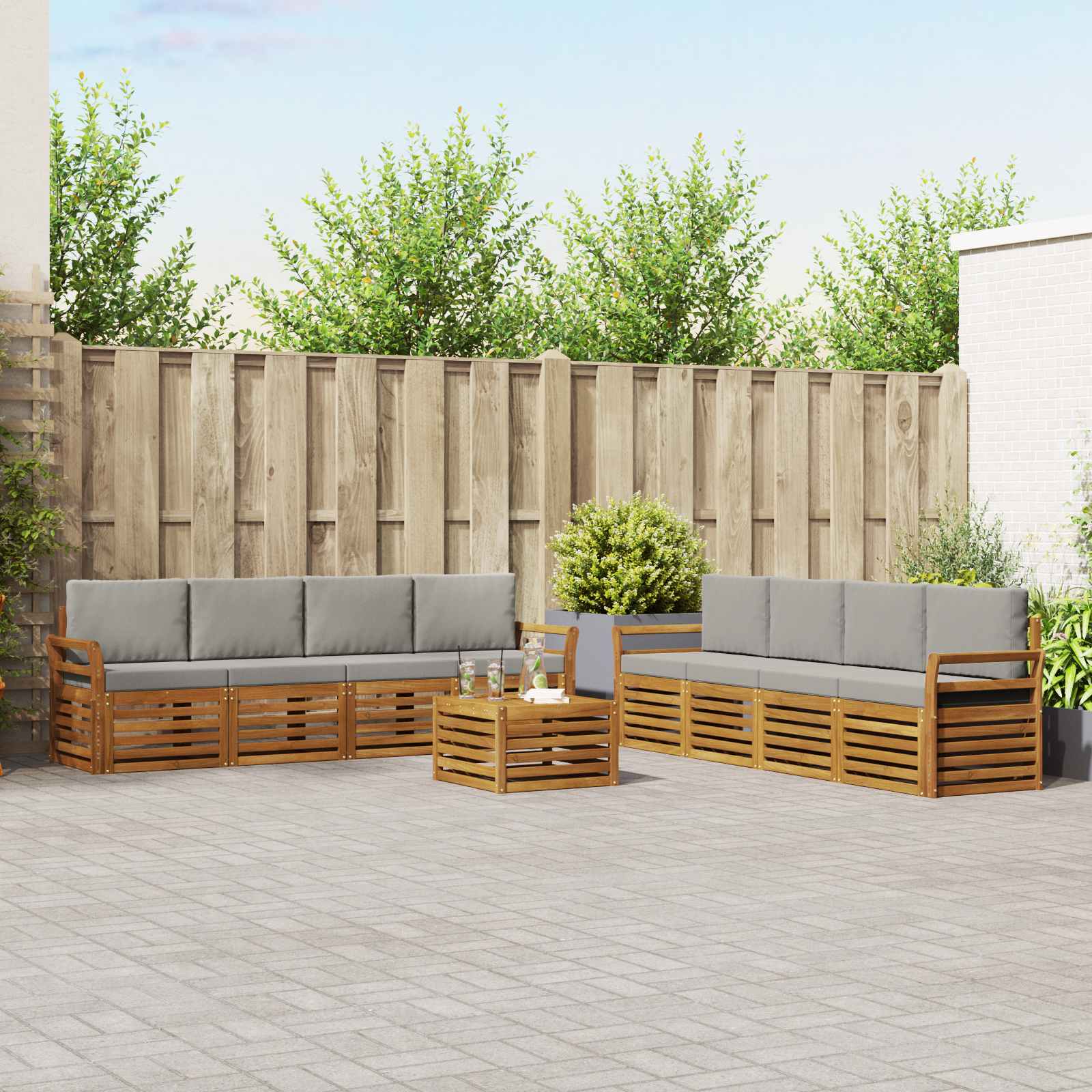 Setovi sofa 9 pcs Prirodna i svijetlo siva Čvrsto drvo akacije