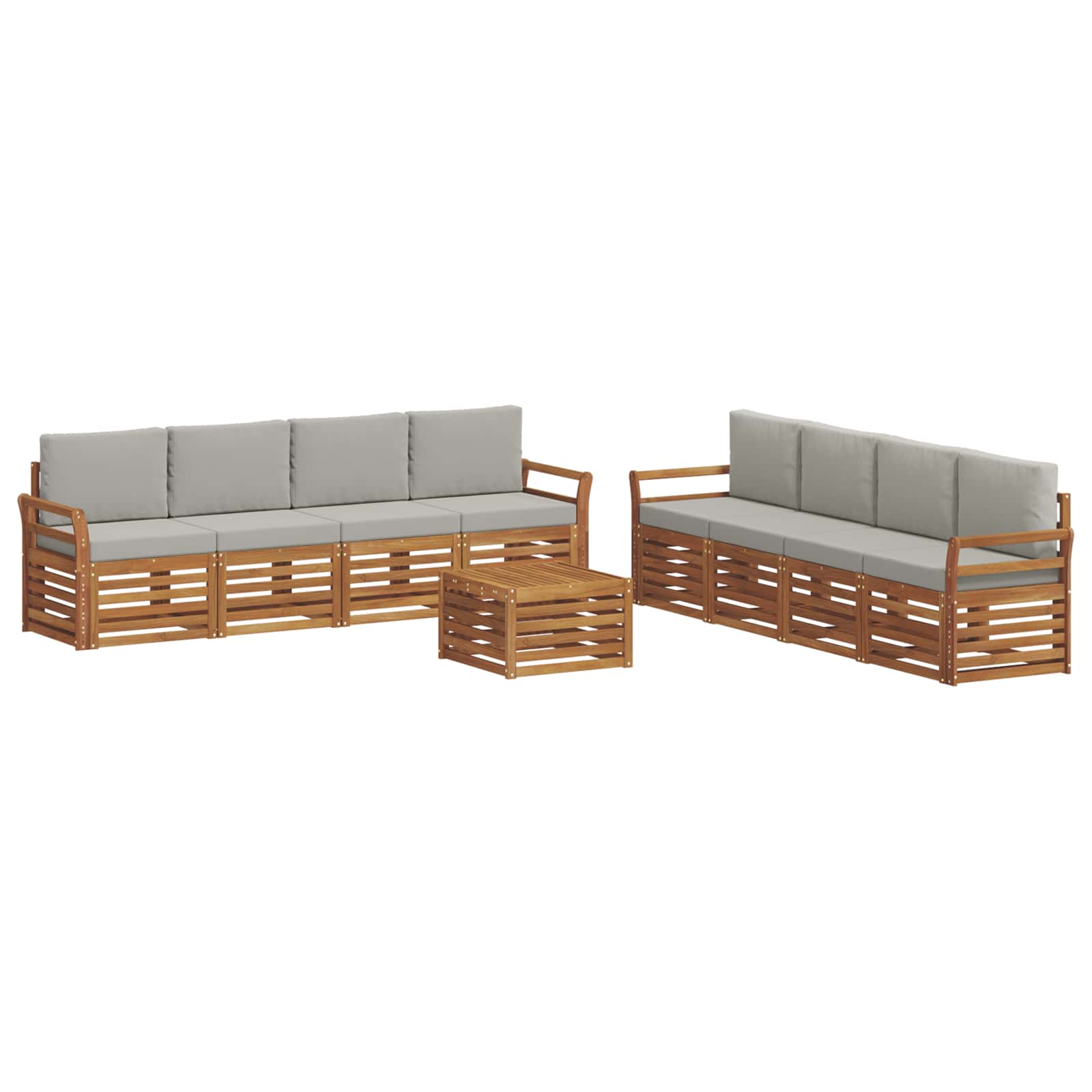 Setovi sofa 9 pcs Prirodna i svijetlo siva Čvrsto drvo akacije