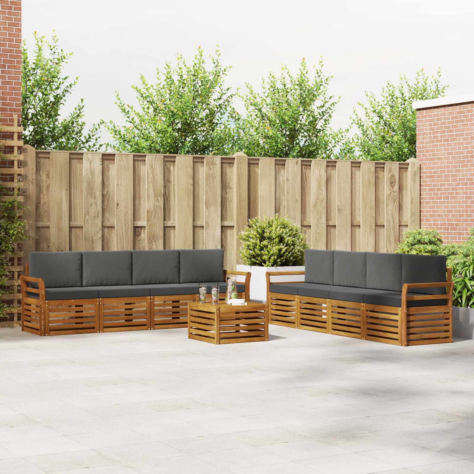 Setovi sofa 9 pcs Prirodna i antracit Čvrsto drvo akacije