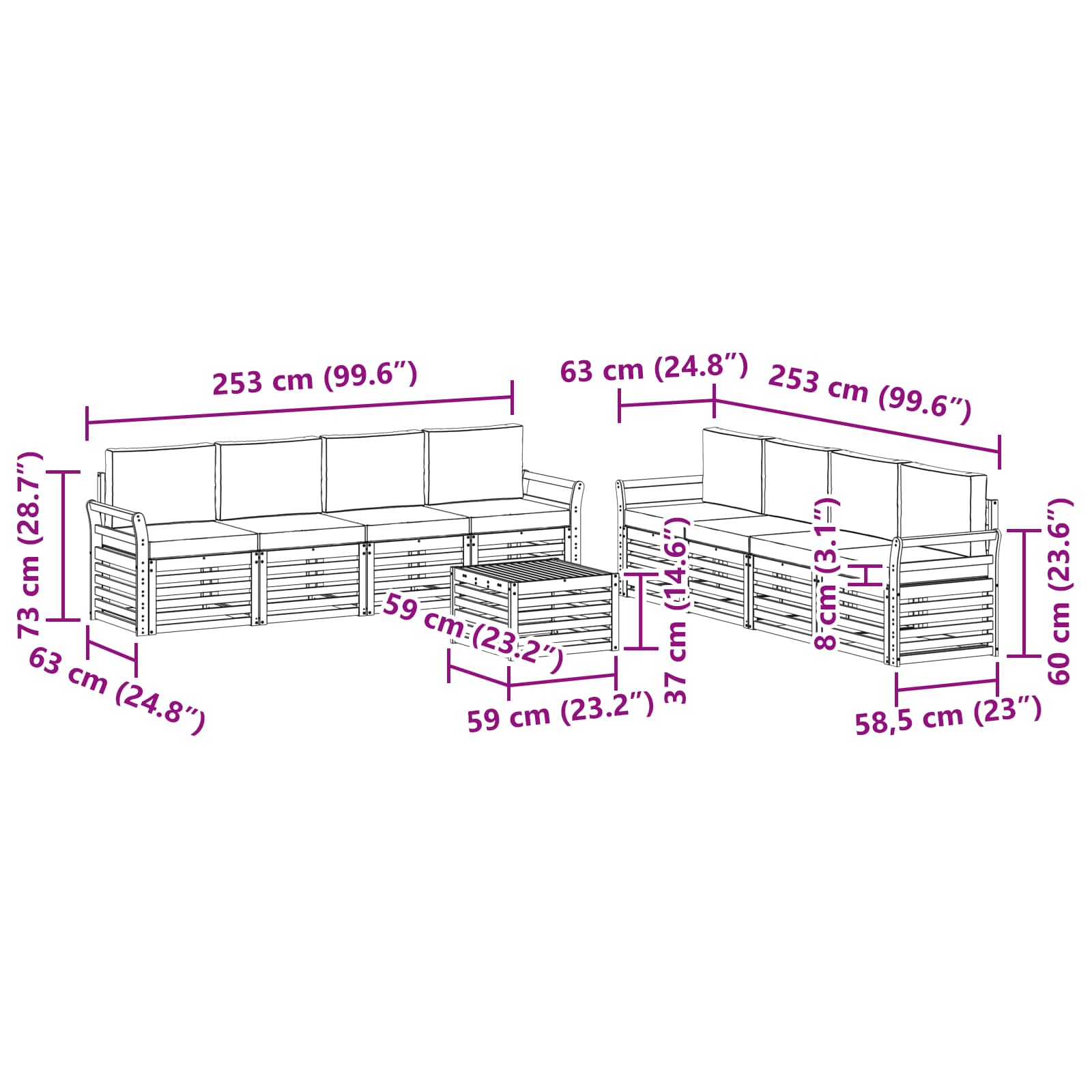Setovi sofa 9 pcs Prirodna i antracit Čvrsto drvo akacije