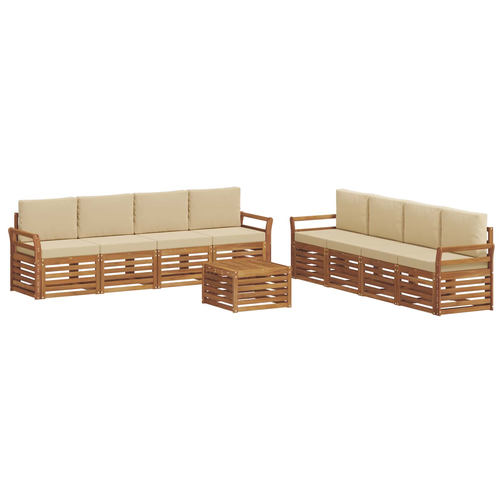 Setovi sofa s jastukom 9 pcs Prirodna i bež Čvrsto drvo akacije