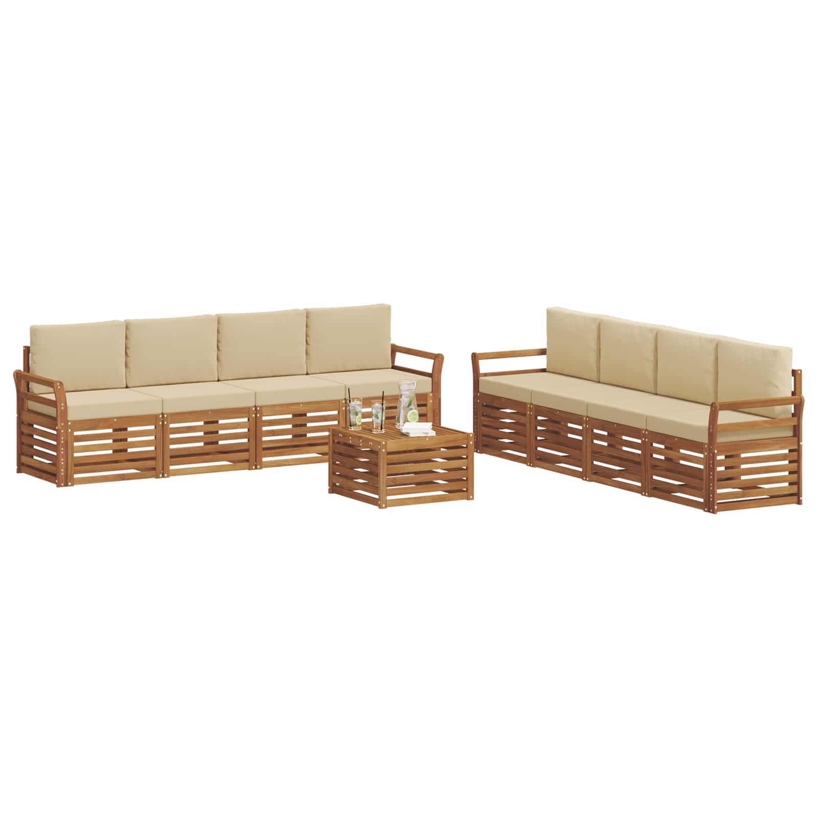 Setovi sofa s jastukom 9 pcs Prirodna i bež Čvrsto drvo akacije