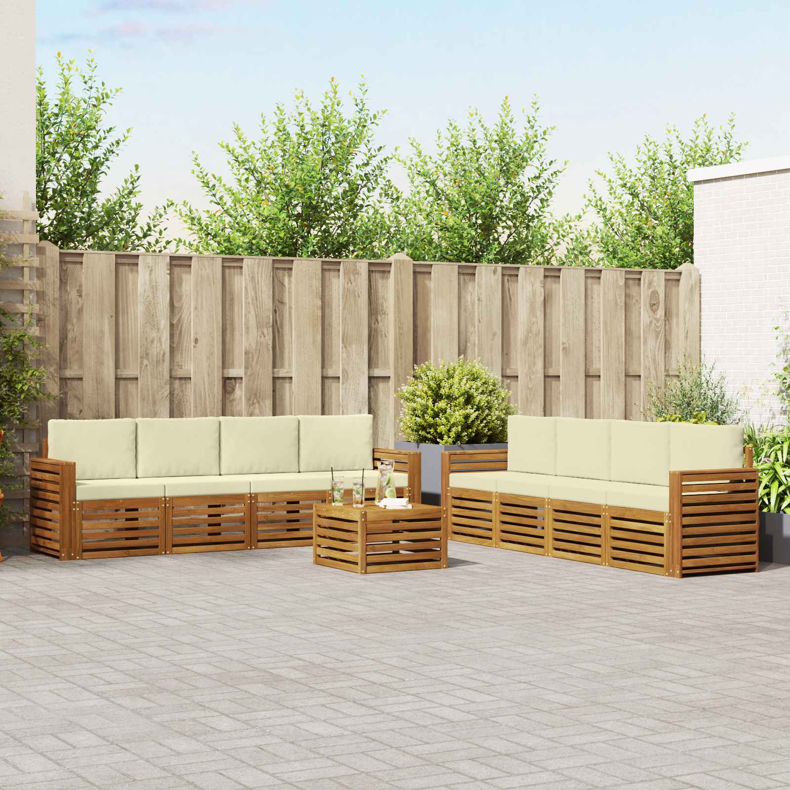 Setovi sofa 9 pcs Prirodna i krem Čvrsto drvo akacije