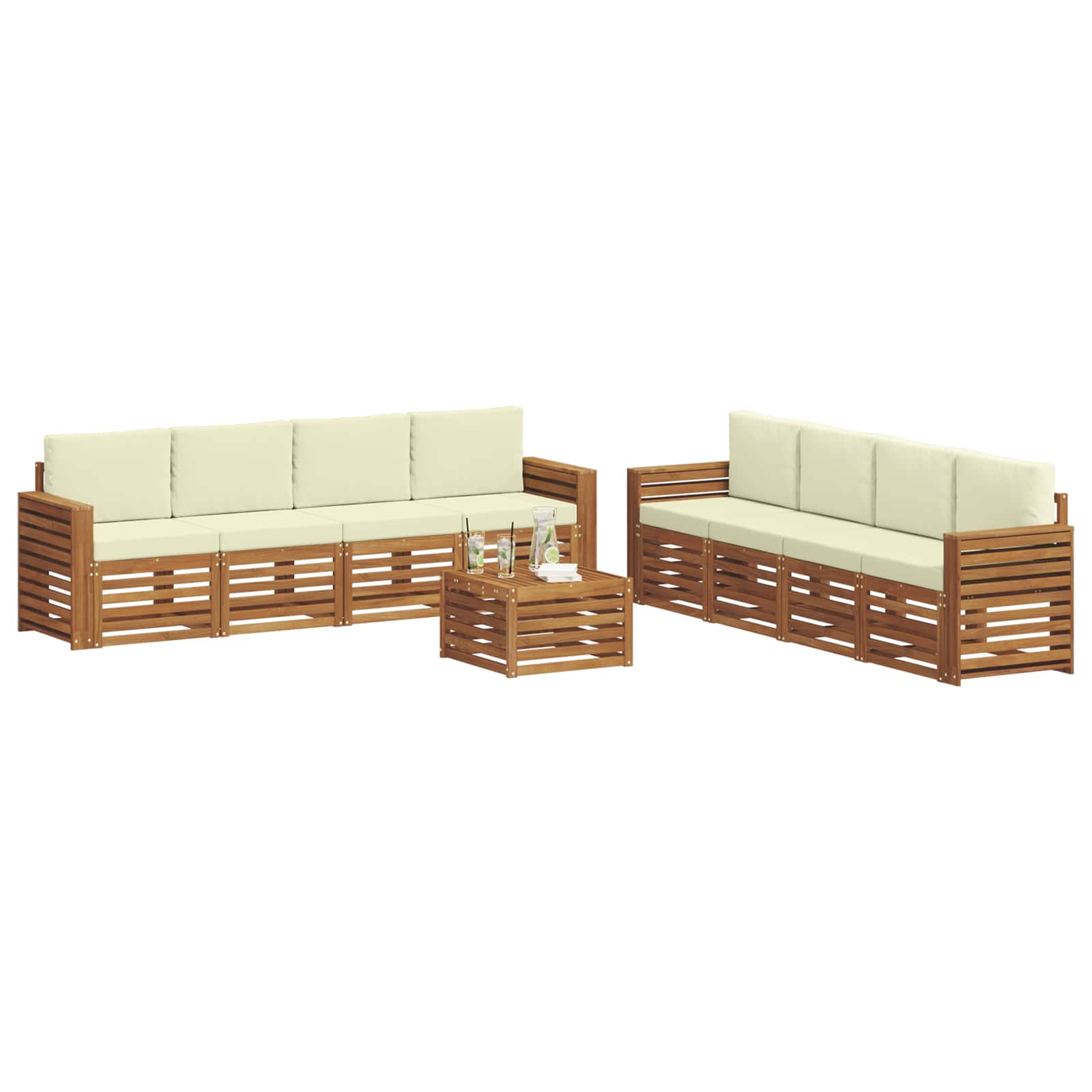 Setovi sofa 9 pcs Prirodna i krem Čvrsto drvo akacije