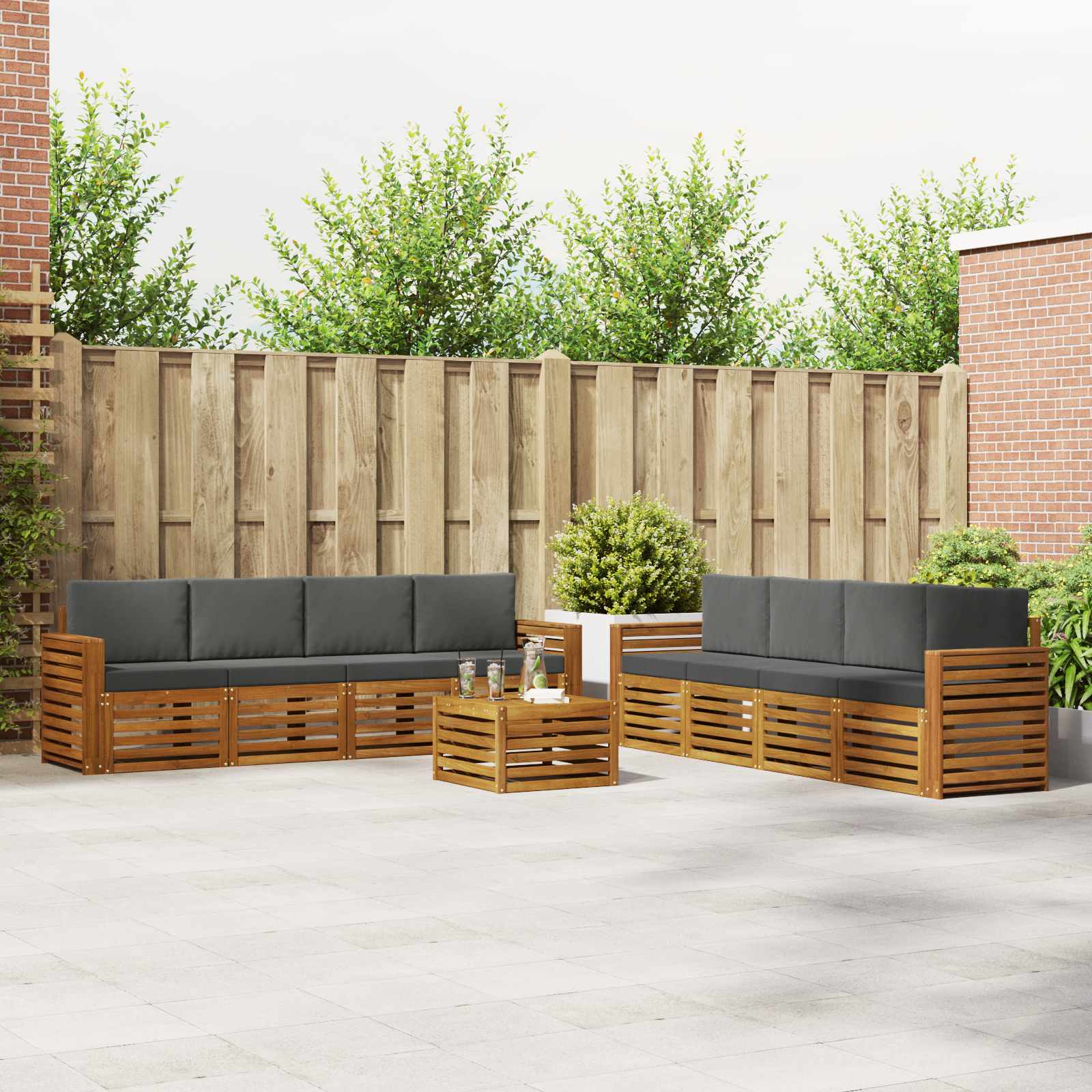 Setovi sofa 9 pcs Prirodna i antracit Čvrsto drvo akacije