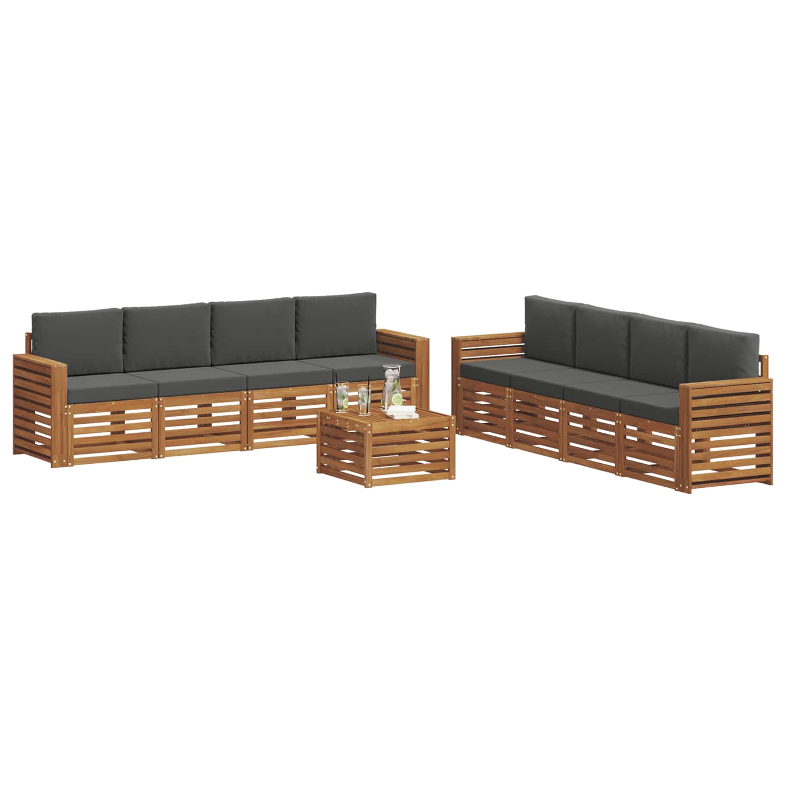 Setovi sofa 9 pcs Prirodna i antracit Čvrsto drvo akacije