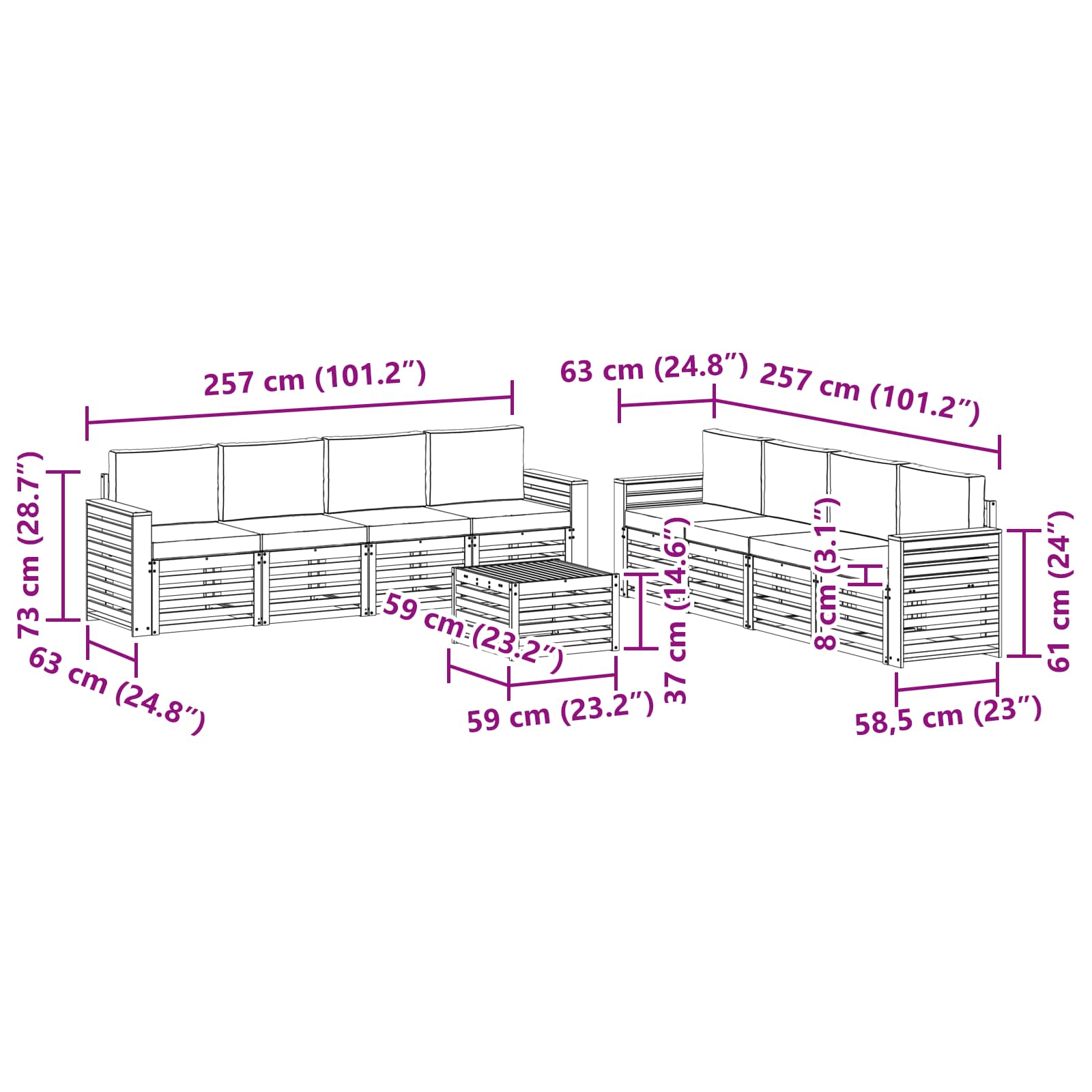Set vanjskih sofa 9 kom. Prirodna i bež