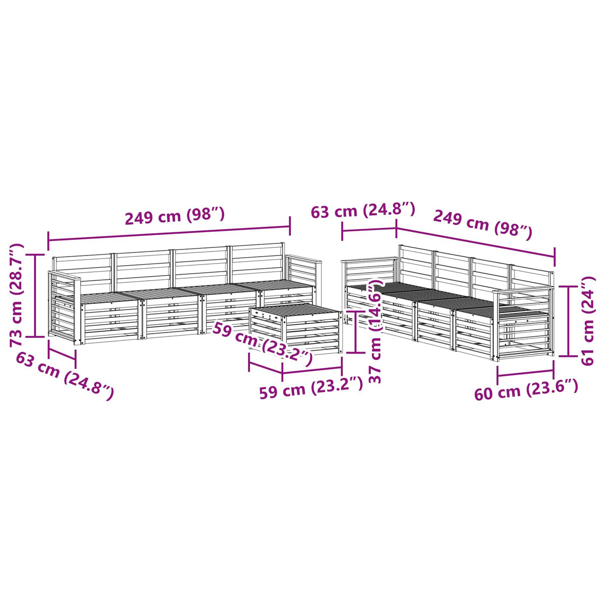Set vanjskih sofa 9 kom. Prirodna