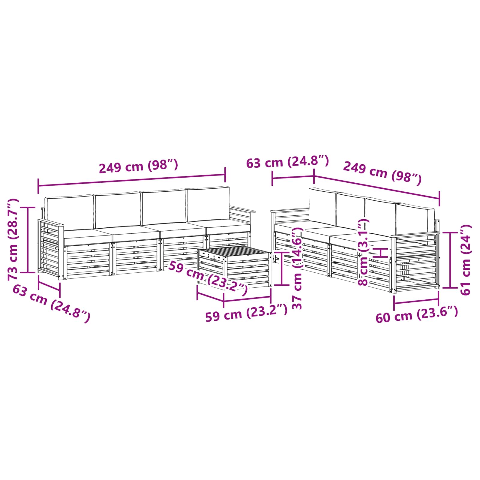 Setovi sofa 9 pcs Prirodna i antracit Čvrsto drvo akacije