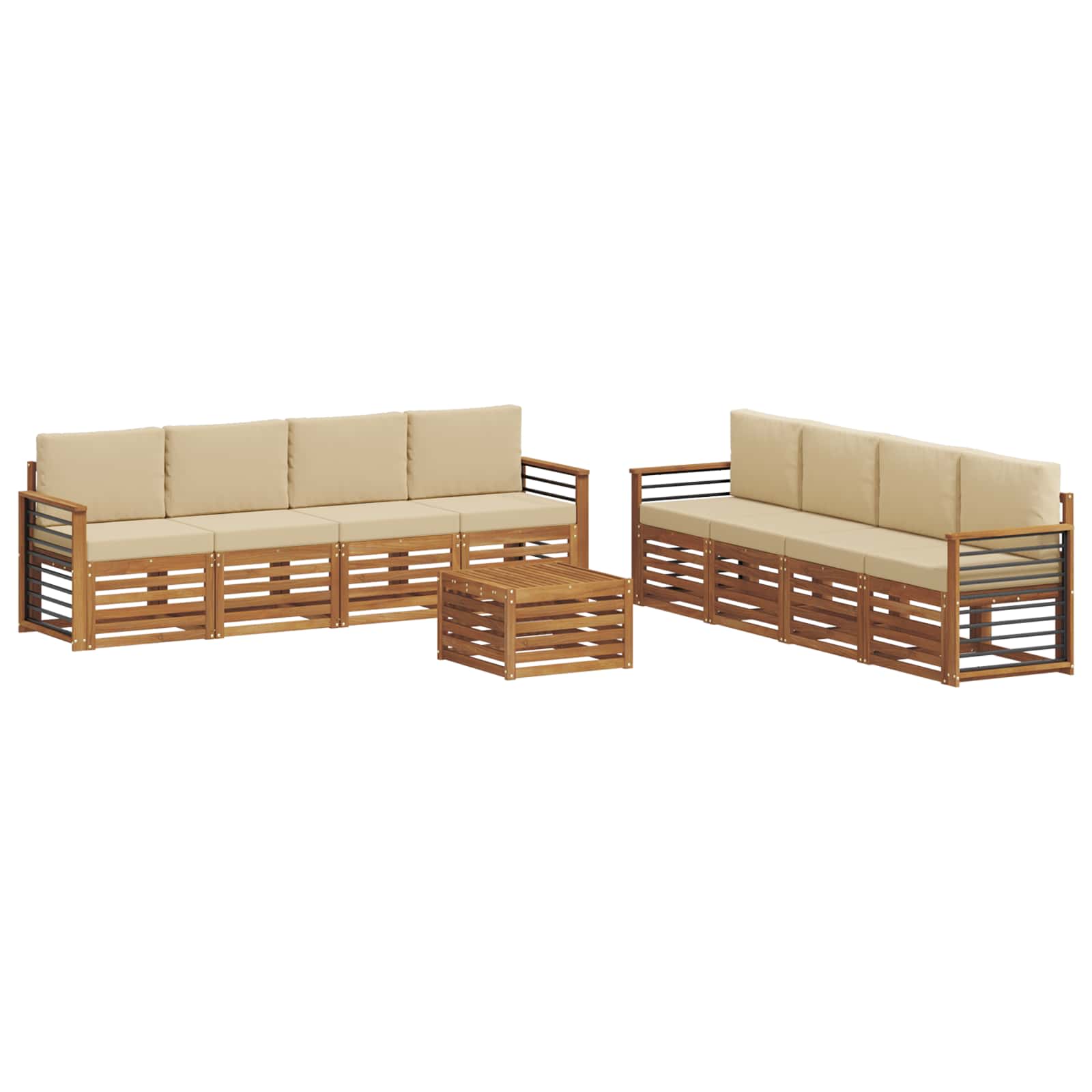 Setovi sofa s jastukom 9 pcs Prirodna i bež Čvrsto drvo akacije