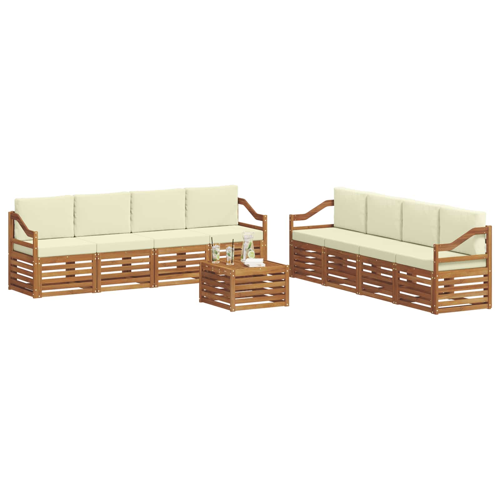 Setovi sofa 9 pcs Prirodna i krem Čvrsto drvo akacije
