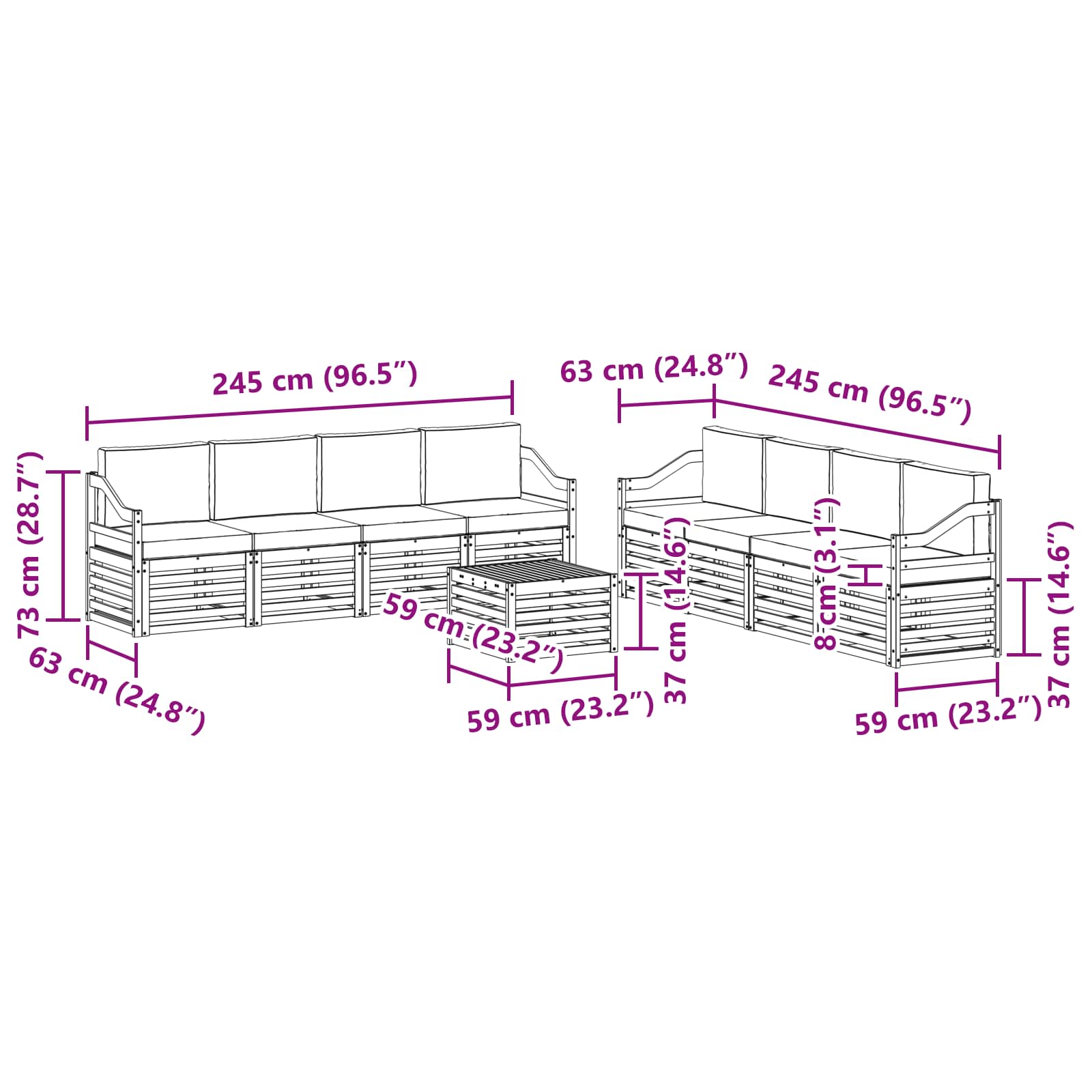 Setovi sofa 9 pcs Prirodna i krem Čvrsto drvo akacije