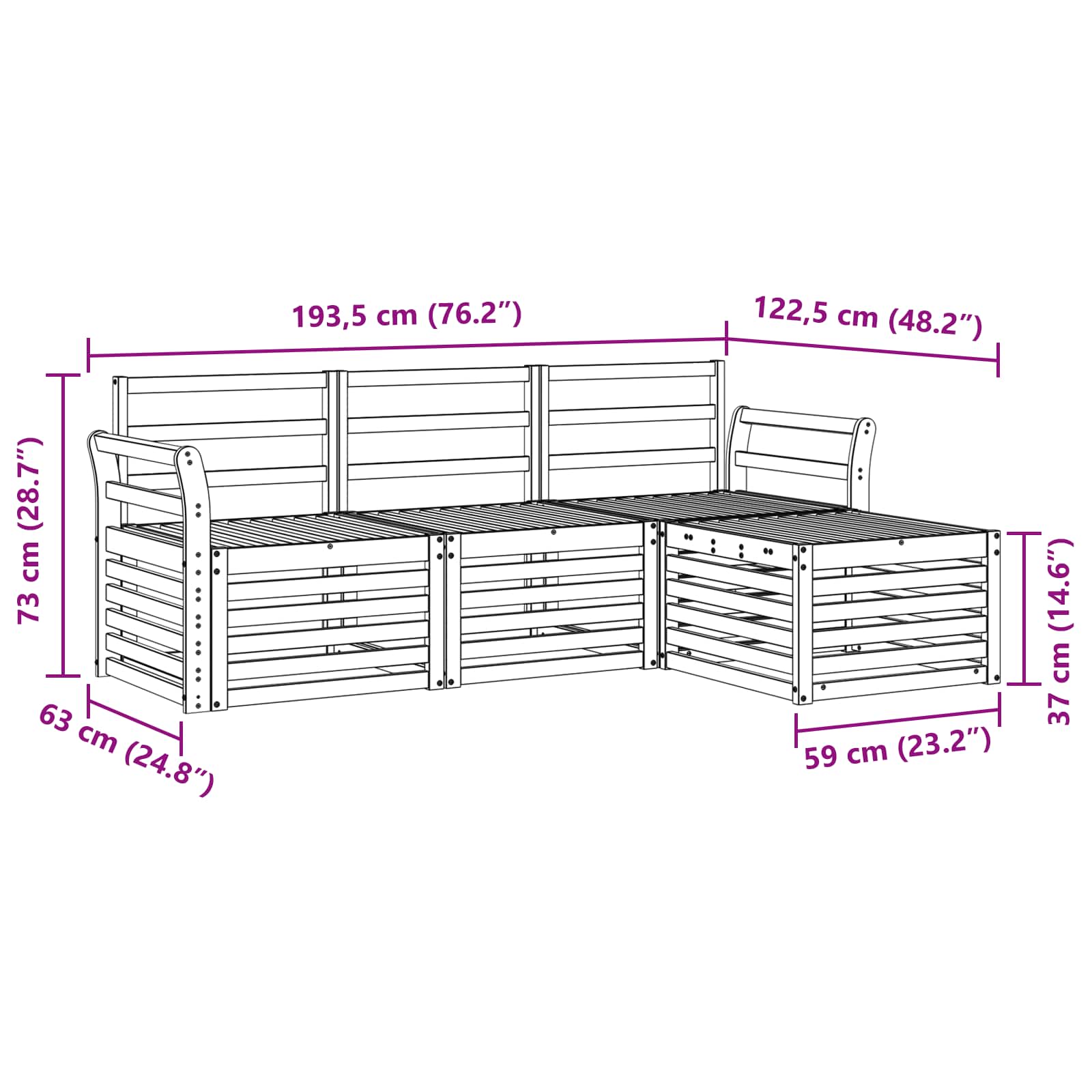 Set vanjskih sofa 4 pcs Prirodna