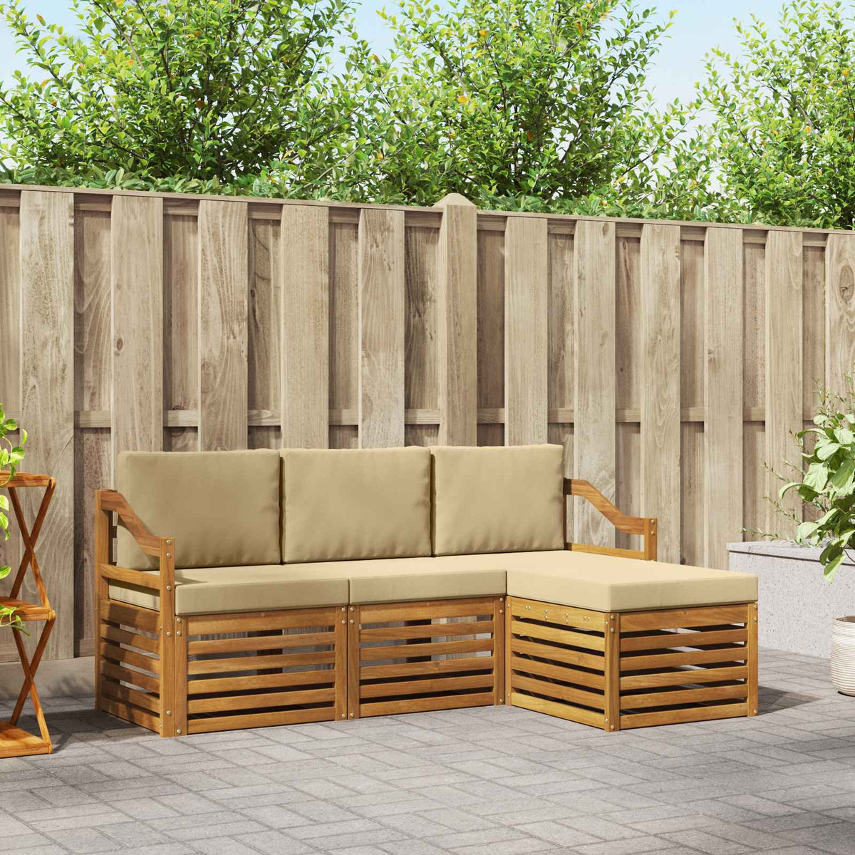Set vanjskih sofa 4 kom. Prirodna i bež Bijela 185,5 x 122,5 x 73 cm