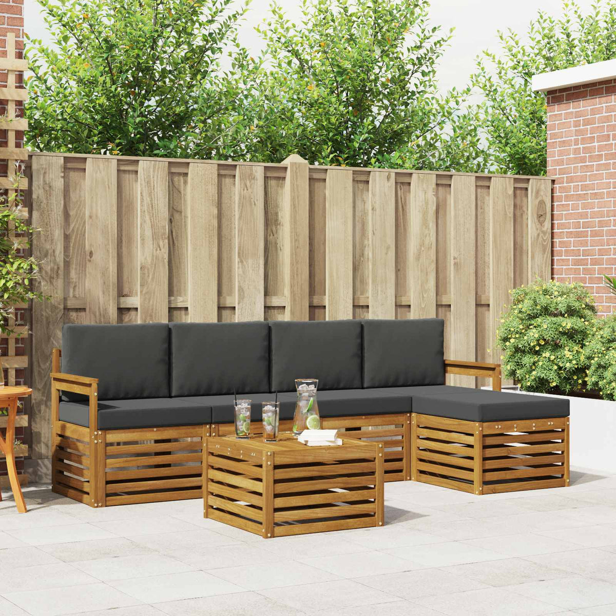 Set vanjskih sofa s jastukom 6 pcs Prirodna i antracit