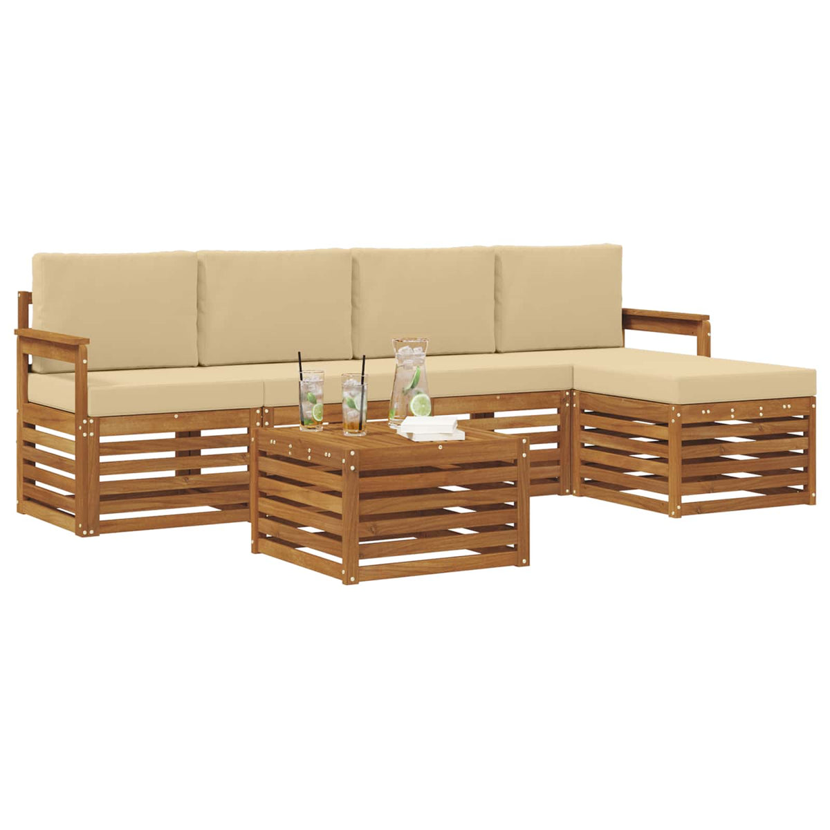 Set vanjskih sofa 6 kom. Prirodna i bež Bijela 59 x 59 x 37 cm