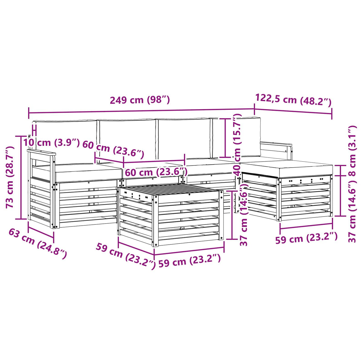 Set vanjskih sofa 6 kom. Prirodna i bež Bijela 59 x 59 x 37 cm
