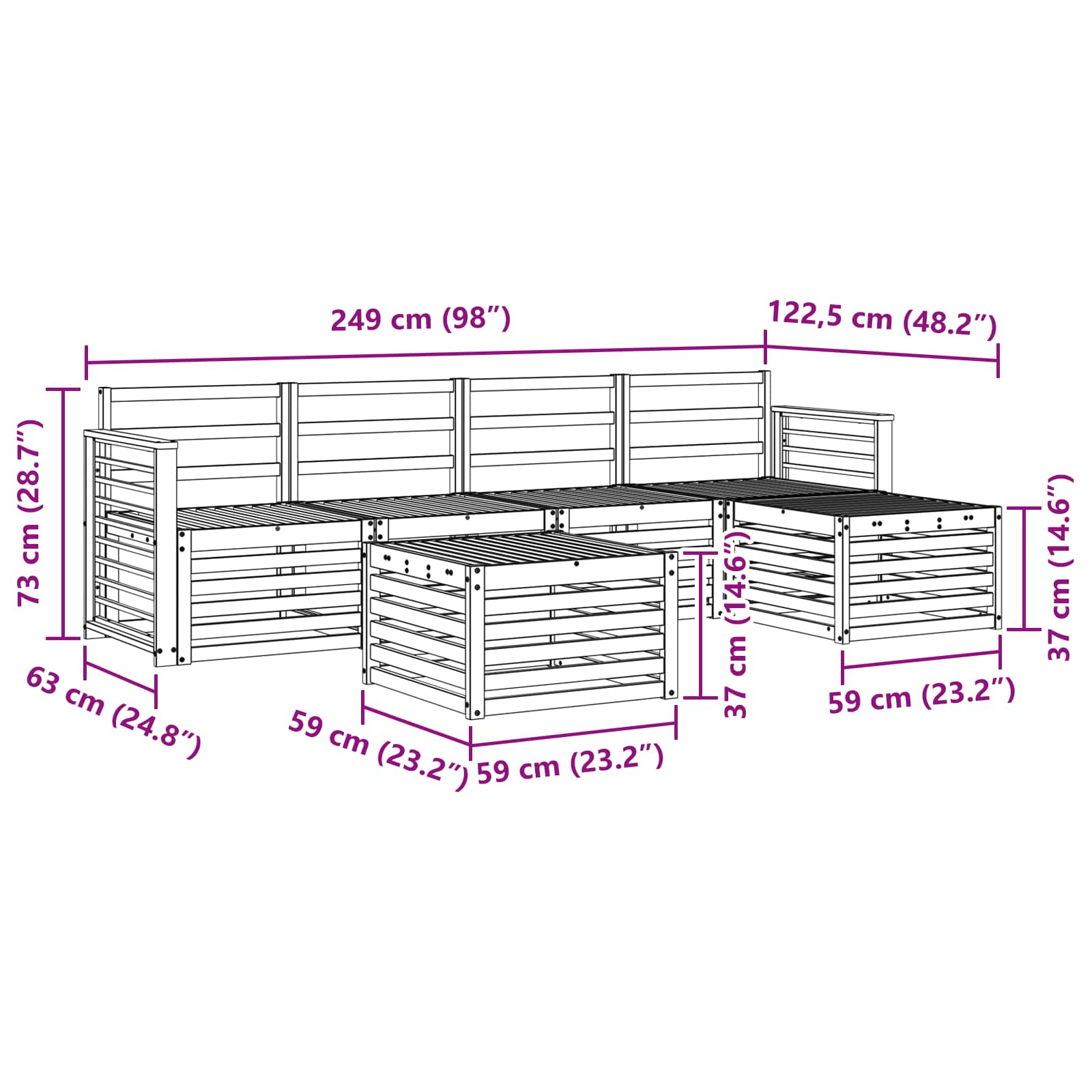 Setovi sofa 6 pcs Prirodna Čvrsto drvo akacije
