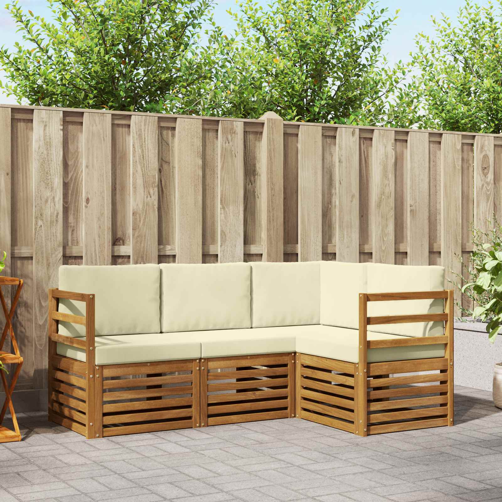 Setovi sofa 4 pcs Prirodna i krem Čvrsto drvo akacije