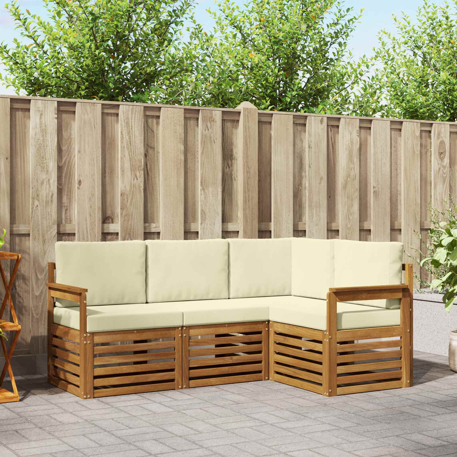 Setovi sofa 4 pcs Prirodna i krem Čvrsto drvo akacije