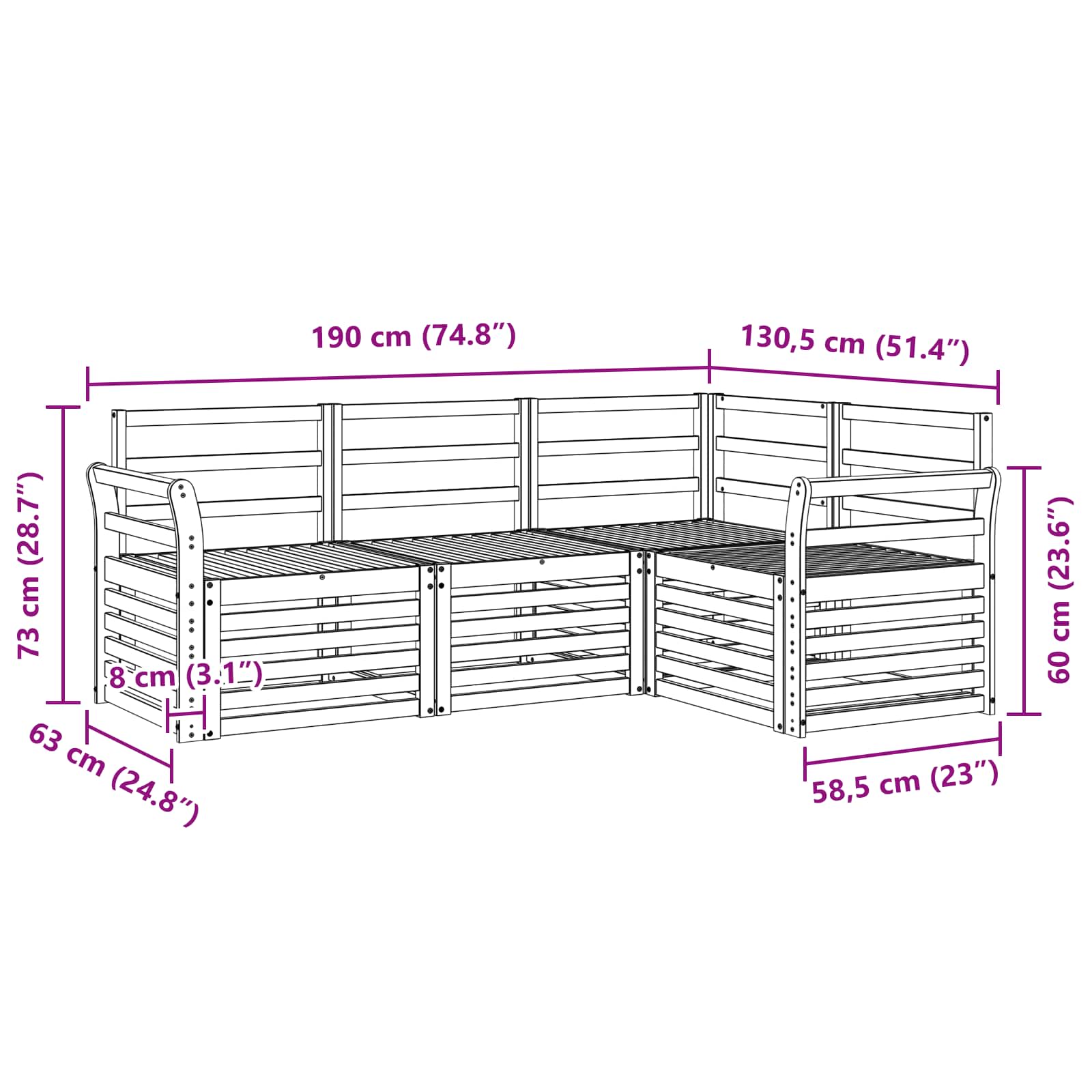 Setovi sofa 4 pcs Prirodna Čvrsto drvo akacije