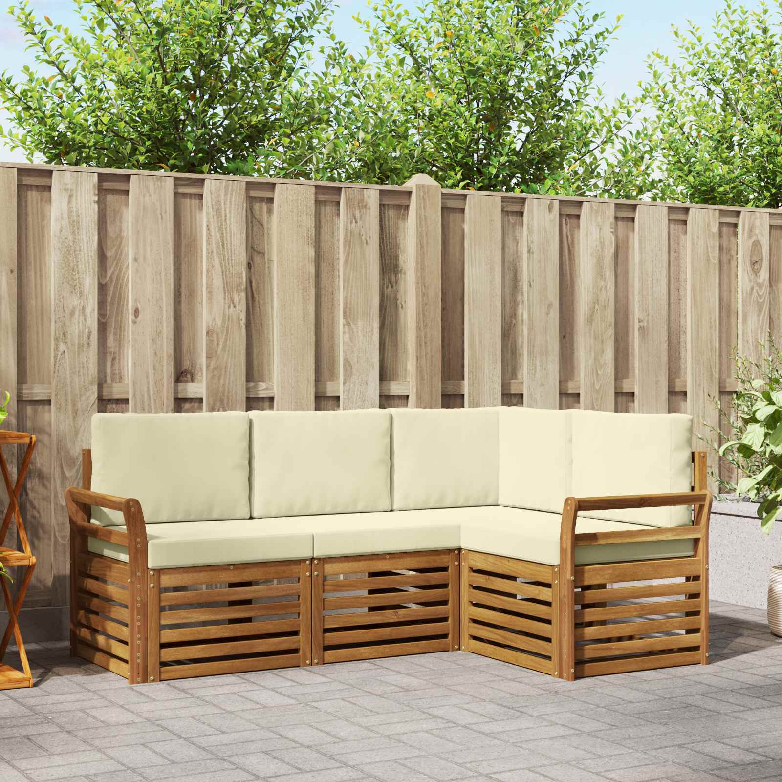 Setovi sofa 4 pcs Prirodna i krem Čvrsto drvo akacije