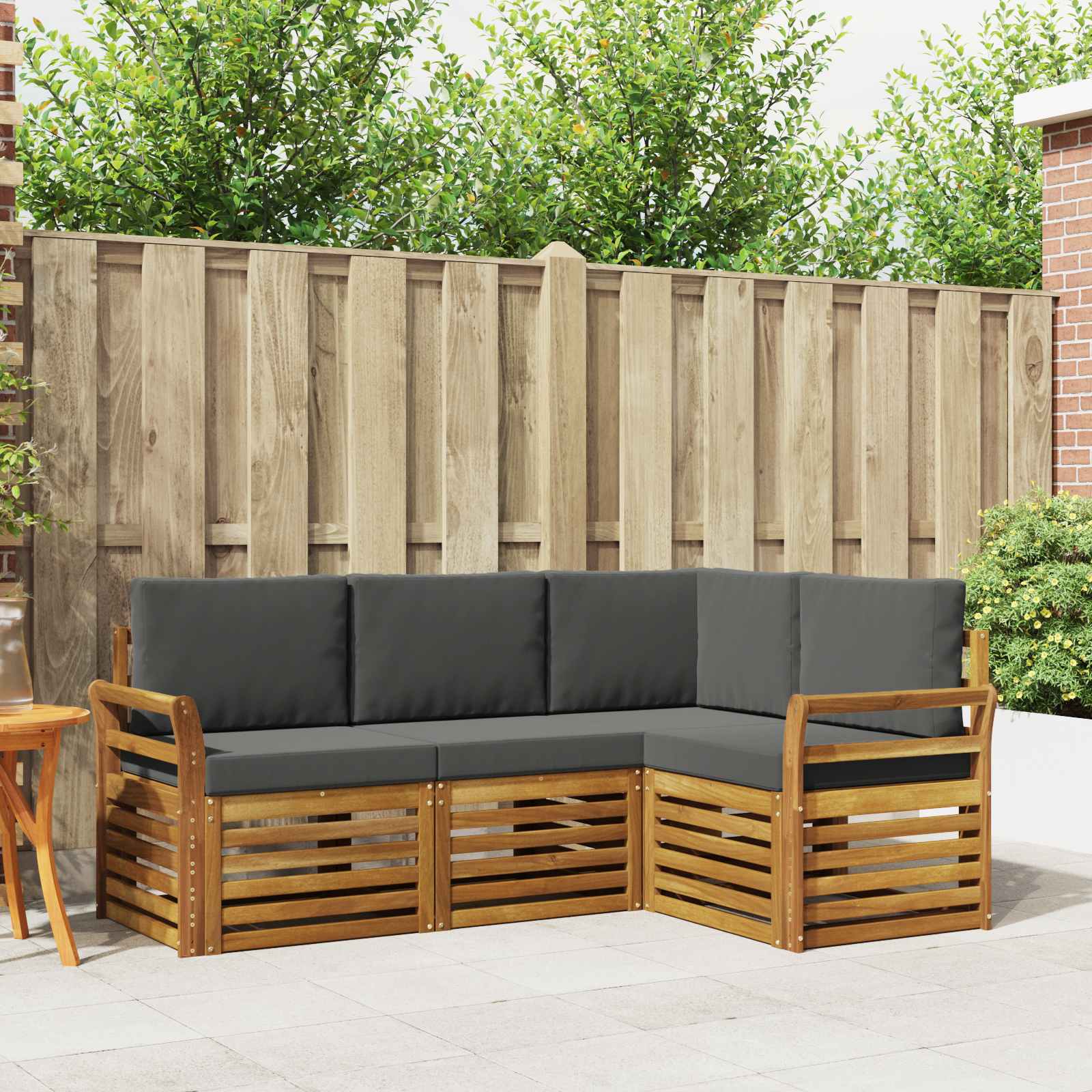 Setovi sofa 4 pcs Prirodna i antracit Čvrsto drvo akacije