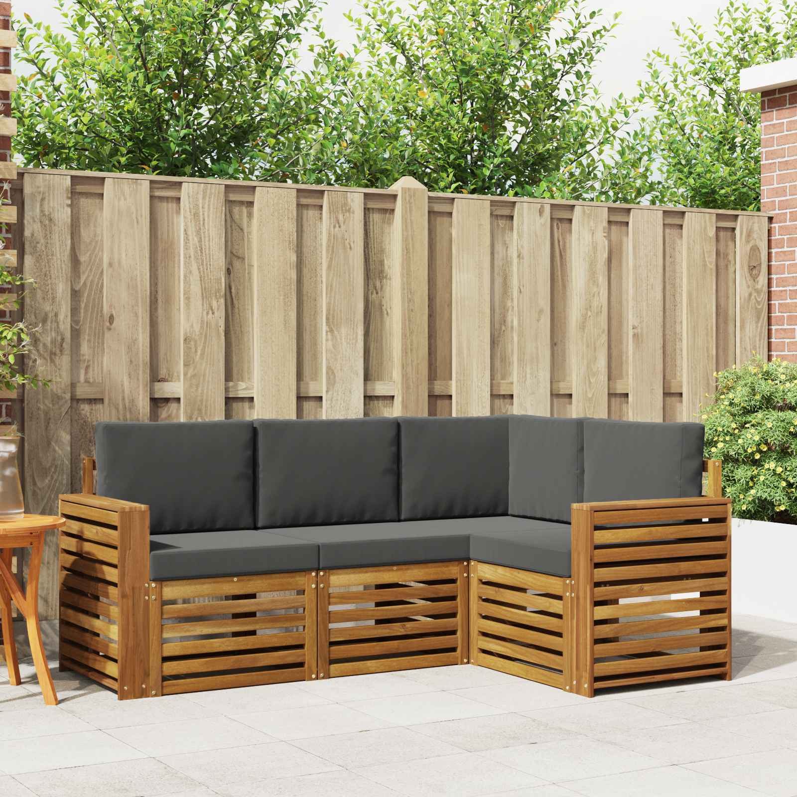 Setovi sofa 4 pcs Prirodna i antracit Čvrsto drvo akacije