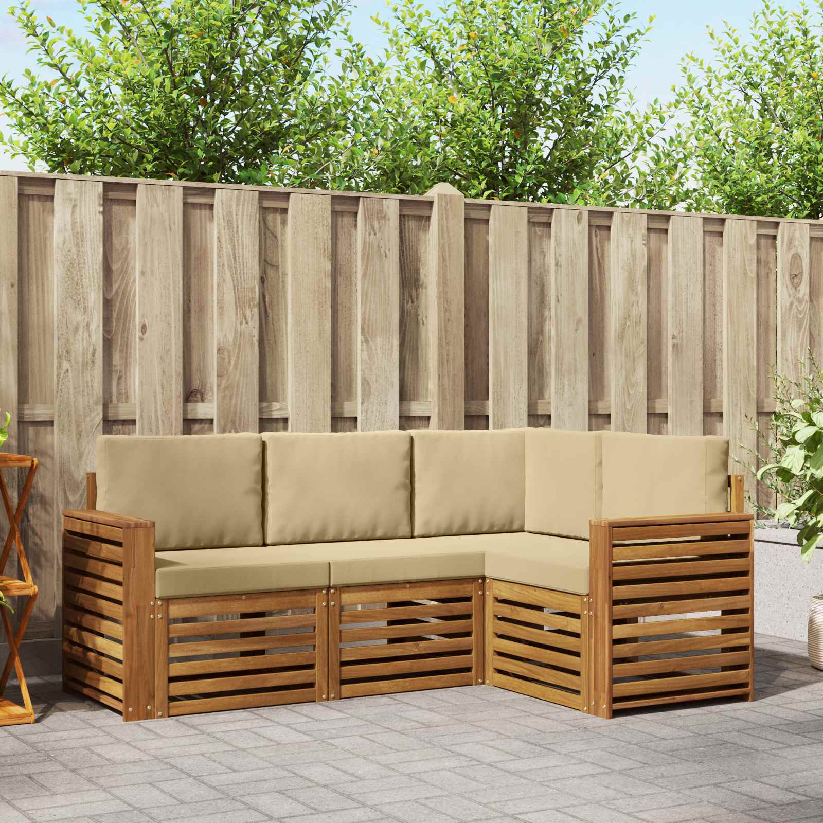 Setovi sofa s jastukom 4 pcs Prirodna i bež Čvrsto drvo akacije