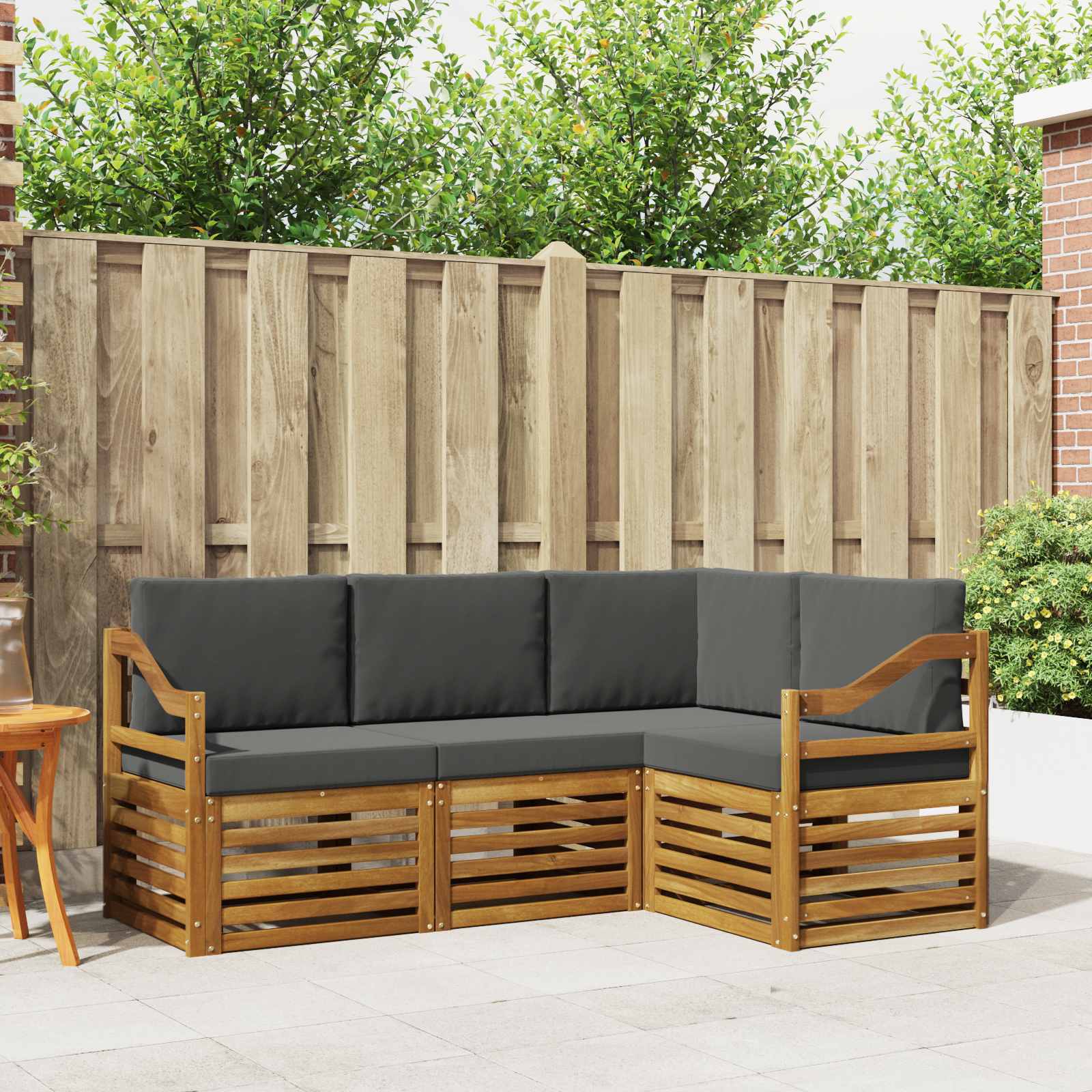 Setovi sofa 4 pcs Prirodna i antracit Čvrsto drvo akacije