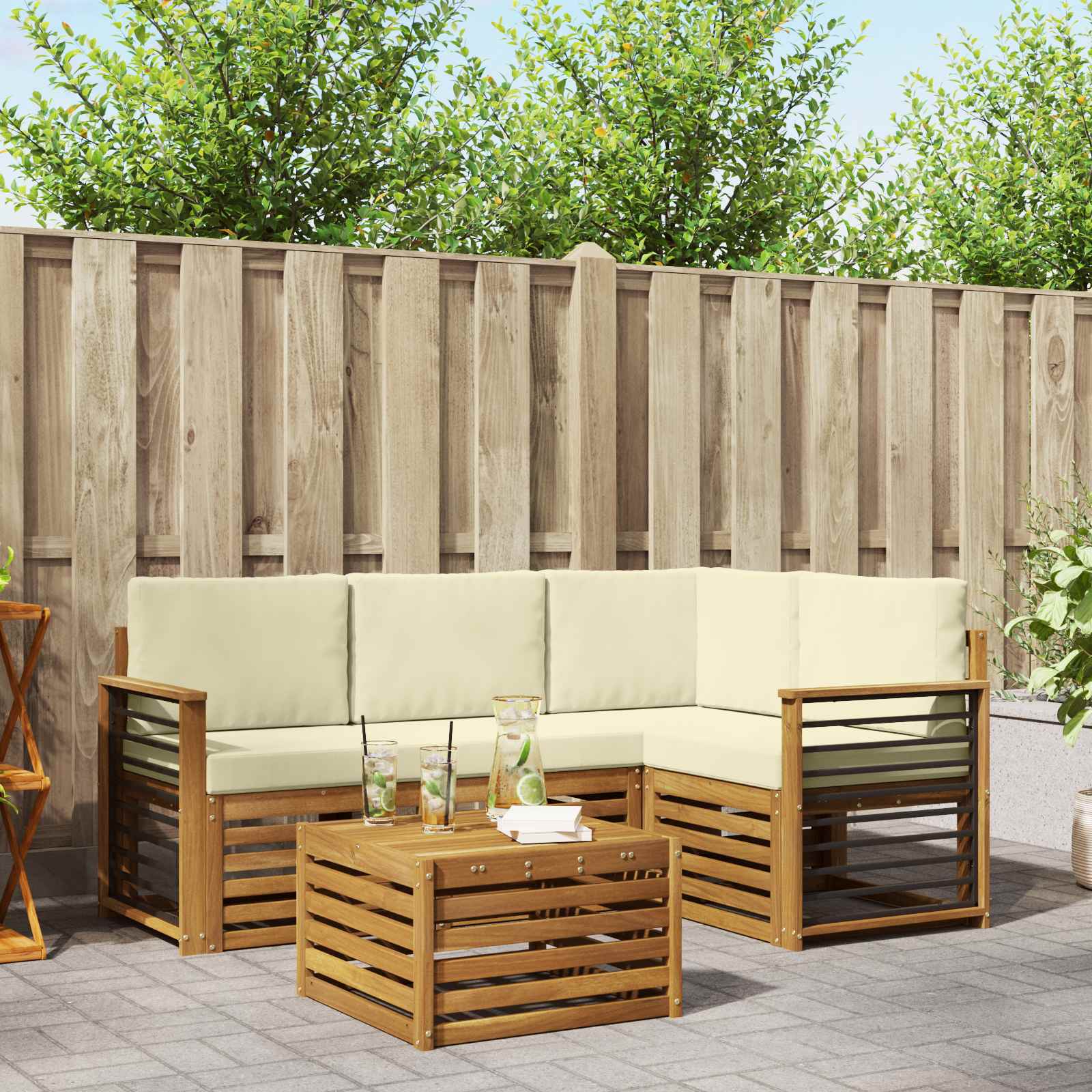 Set vanjskih sofa 5 kom. Prirodna i krem Poliester