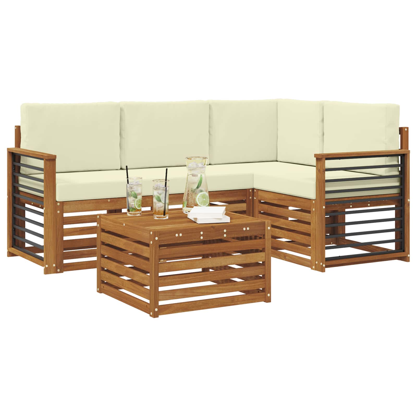 Set vanjskih sofa 5 kom. Prirodna i krem Poliester