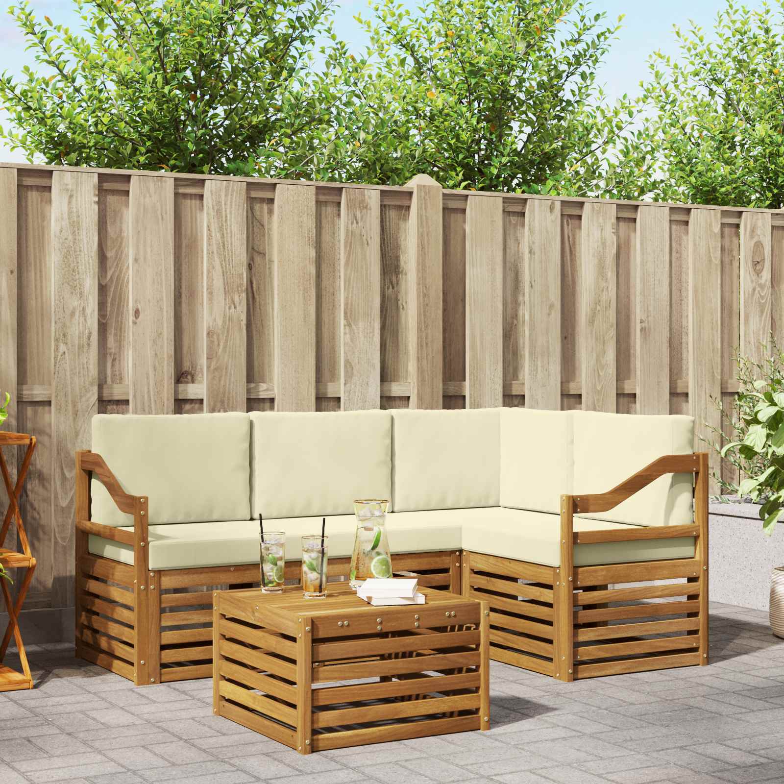 Set vanjskih sofa 5 kom. Prirodna i krem Poliester