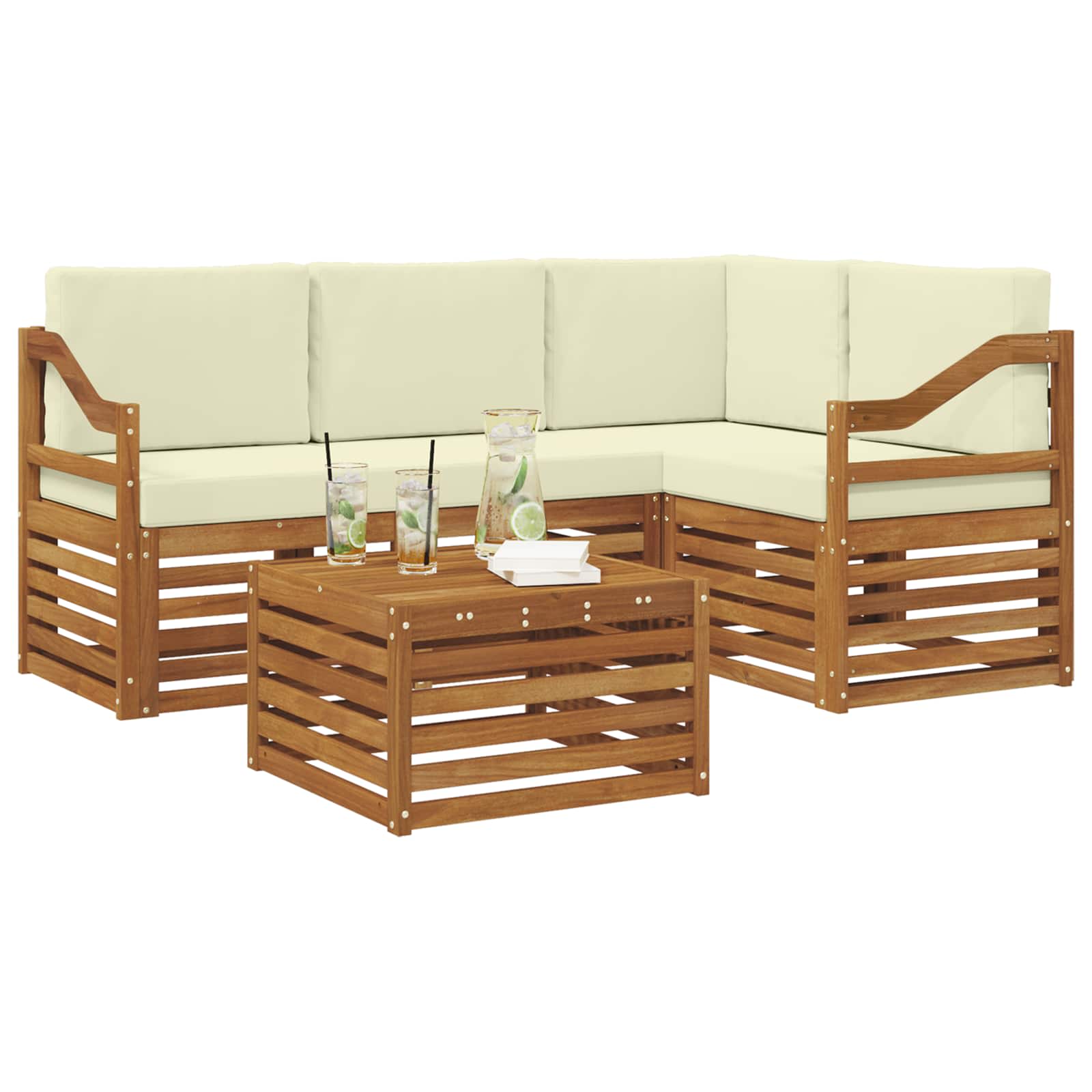 Set vanjskih sofa 5 kom. Prirodna i krem Poliester