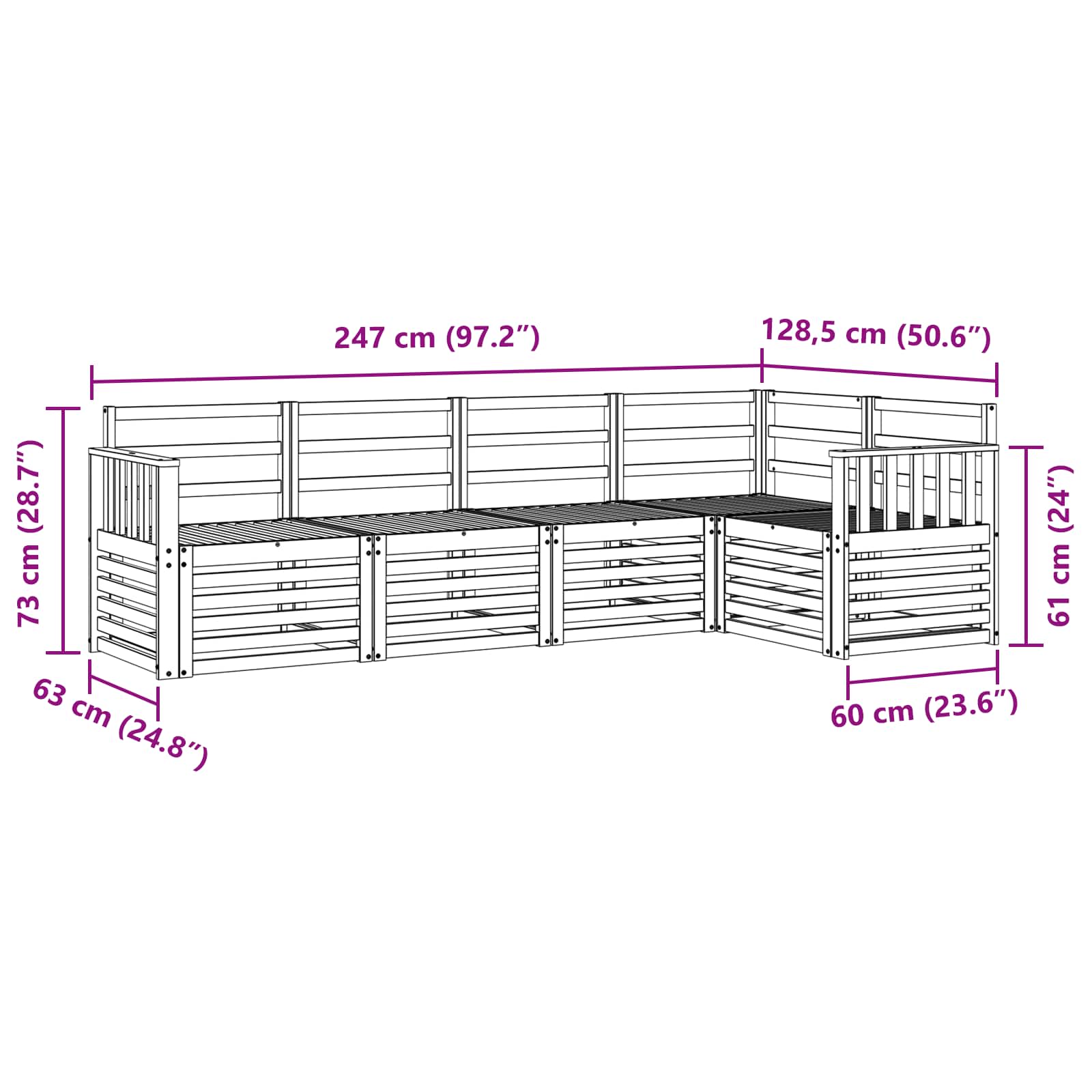 Sekcijska garnitura 5 pcs Prirodna Čvrsto drvo akacije