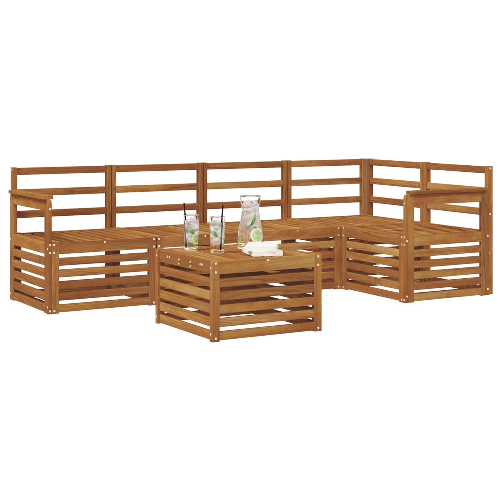 Sekcijska garnitura 6 pcs Prirodna Čvrsto drvo akacije