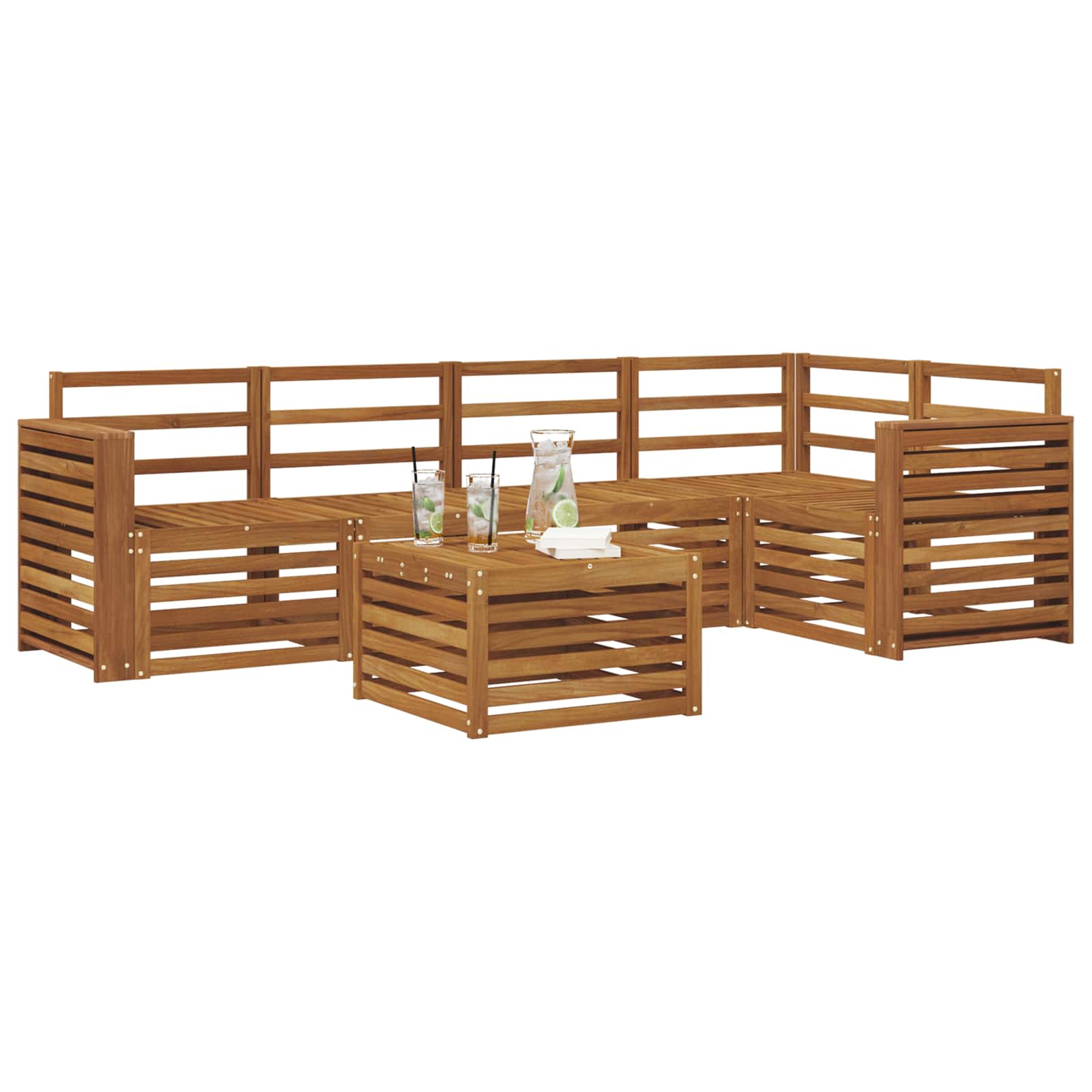 Sekcijska garnitura 6 pcs Prirodna Čvrsto drvo akacije