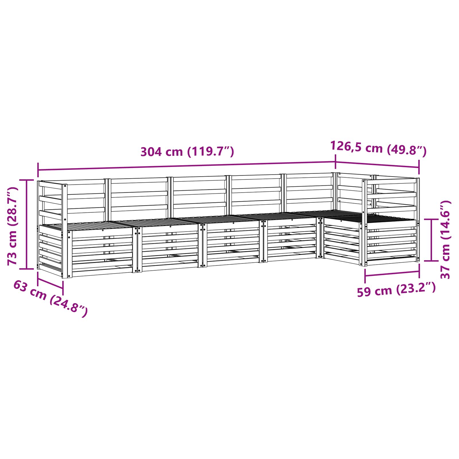 Sekcijska garnitura 6 pcs Prirodna Čvrsto drvo akacije