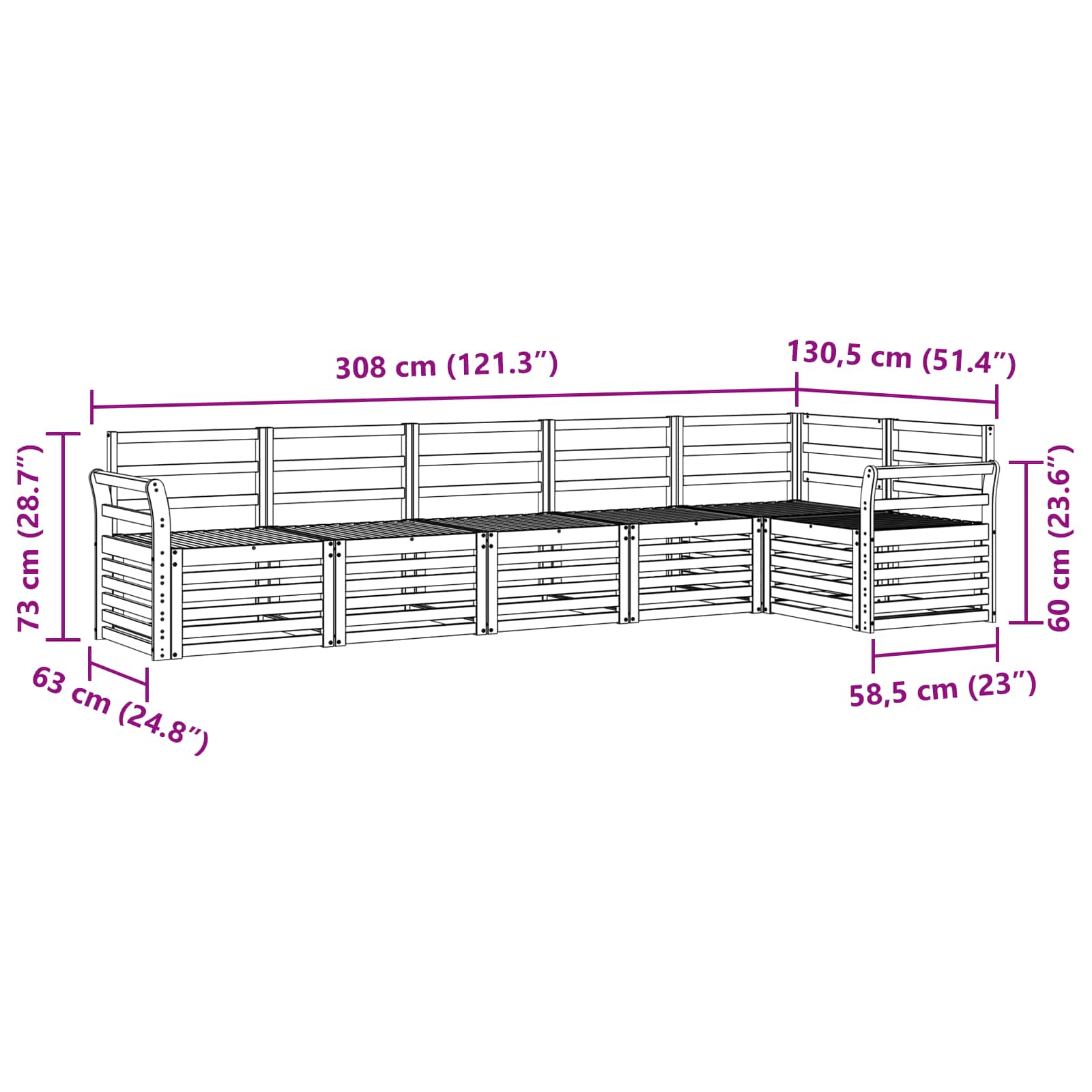 Sekcijska garnitura 6 pcs Prirodna Čvrsto drvo akacije