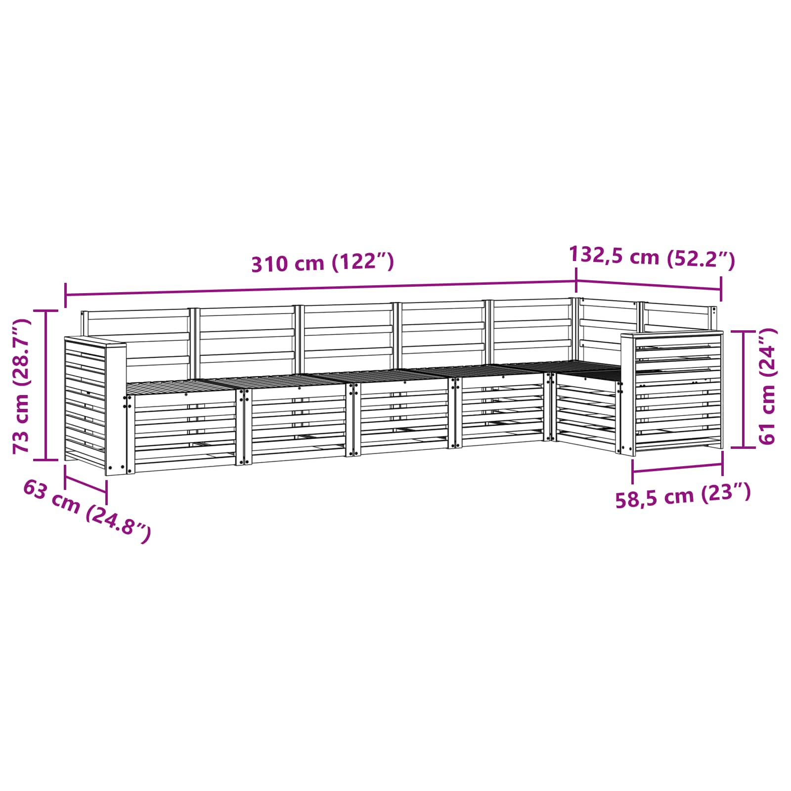 Sekcijska garnitura 6 pcs Prirodna Čvrsto drvo akacije