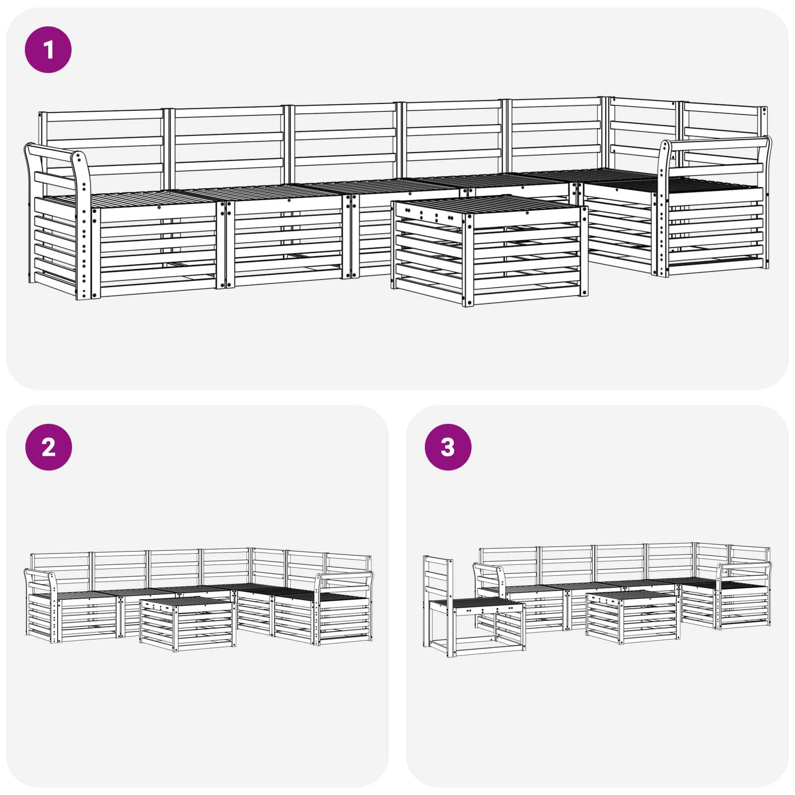 Sekcijska garnitura 7 pcs Prirodna Čvrsto drvo akacije