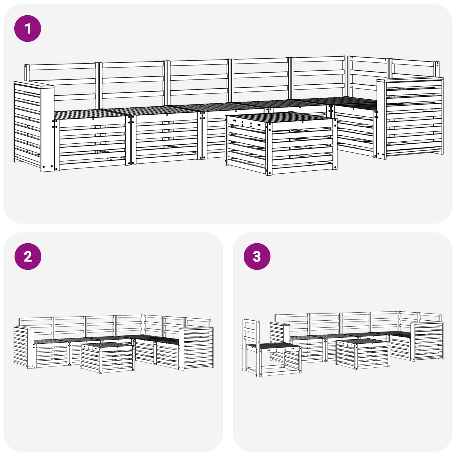 Sekcijska garnitura 7 pcs Prirodna Čvrsto drvo akacije