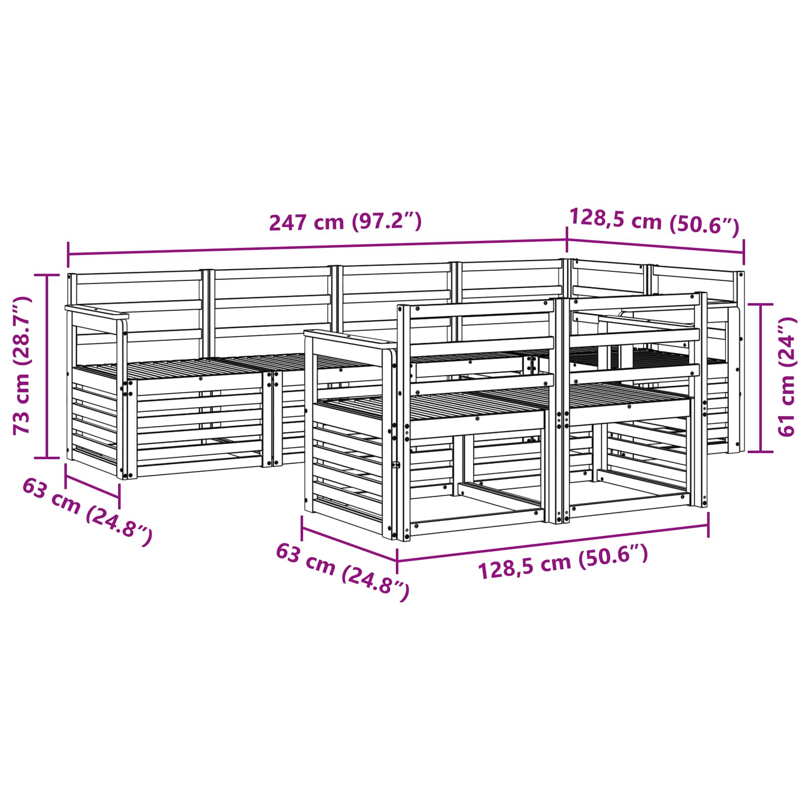 Sekcijska garnitura 7 pcs Prirodna Čvrsto drvo akacije