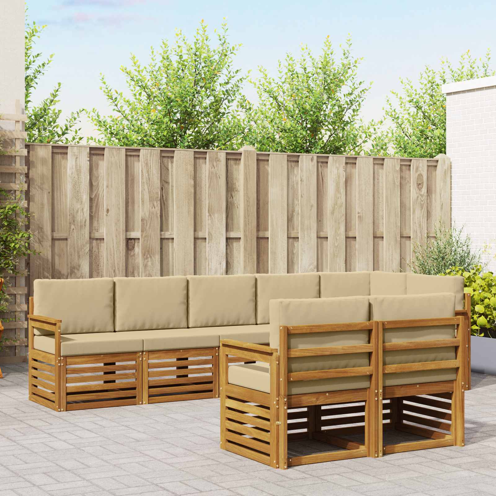 Setovi sofa s jastukom 8 pcs Prirodna i bež Čvrsto drvo akacije