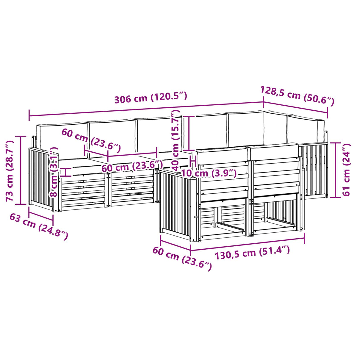 Set vanjskih sofa 8 kom. Prirodna i svijetlo siva Poliester