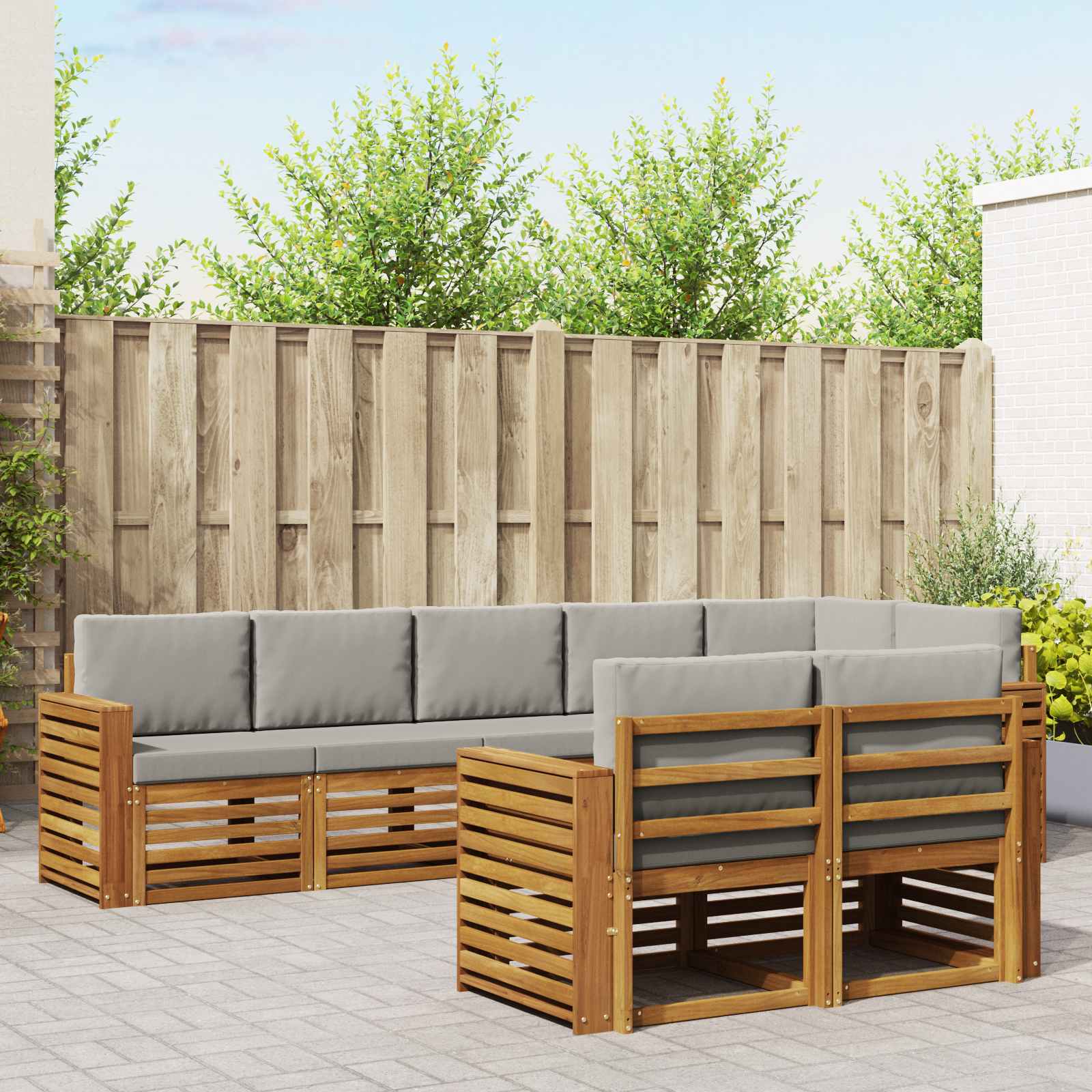Setovi sofa 8 pcs Prirodna i svijetlo siva Čvrsto drvo akacije