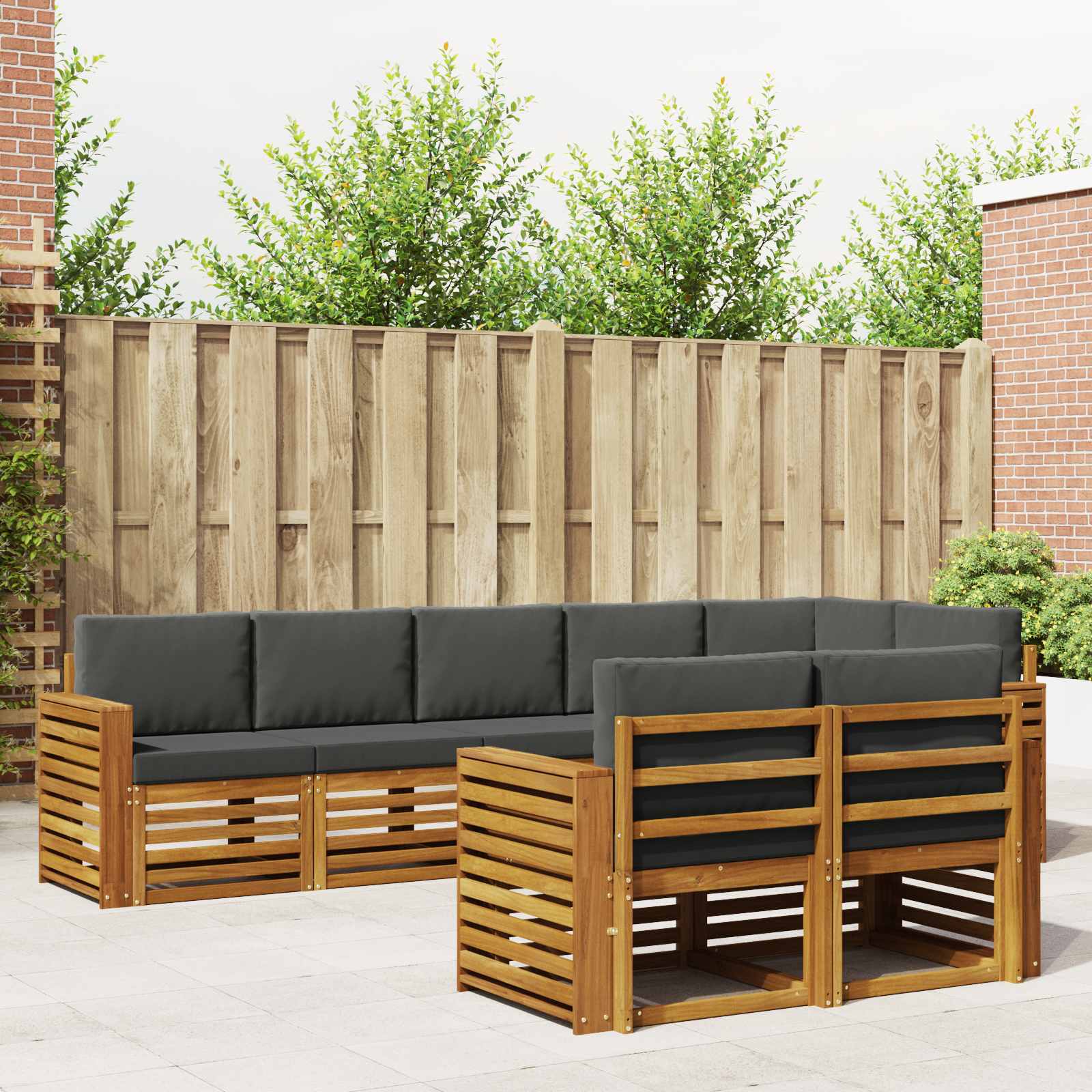 Setovi sofa 8 pcs Prirodna i antracit Čvrsto drvo akacije
