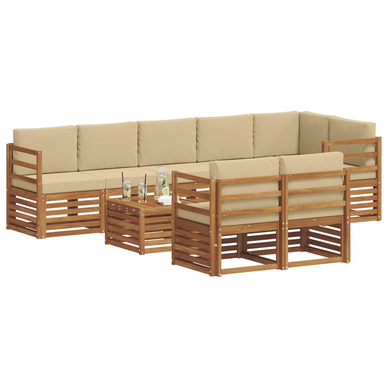 Setovi sofa s jastukom 9 pcs Prirodna i bež Čvrsto drvo akacije