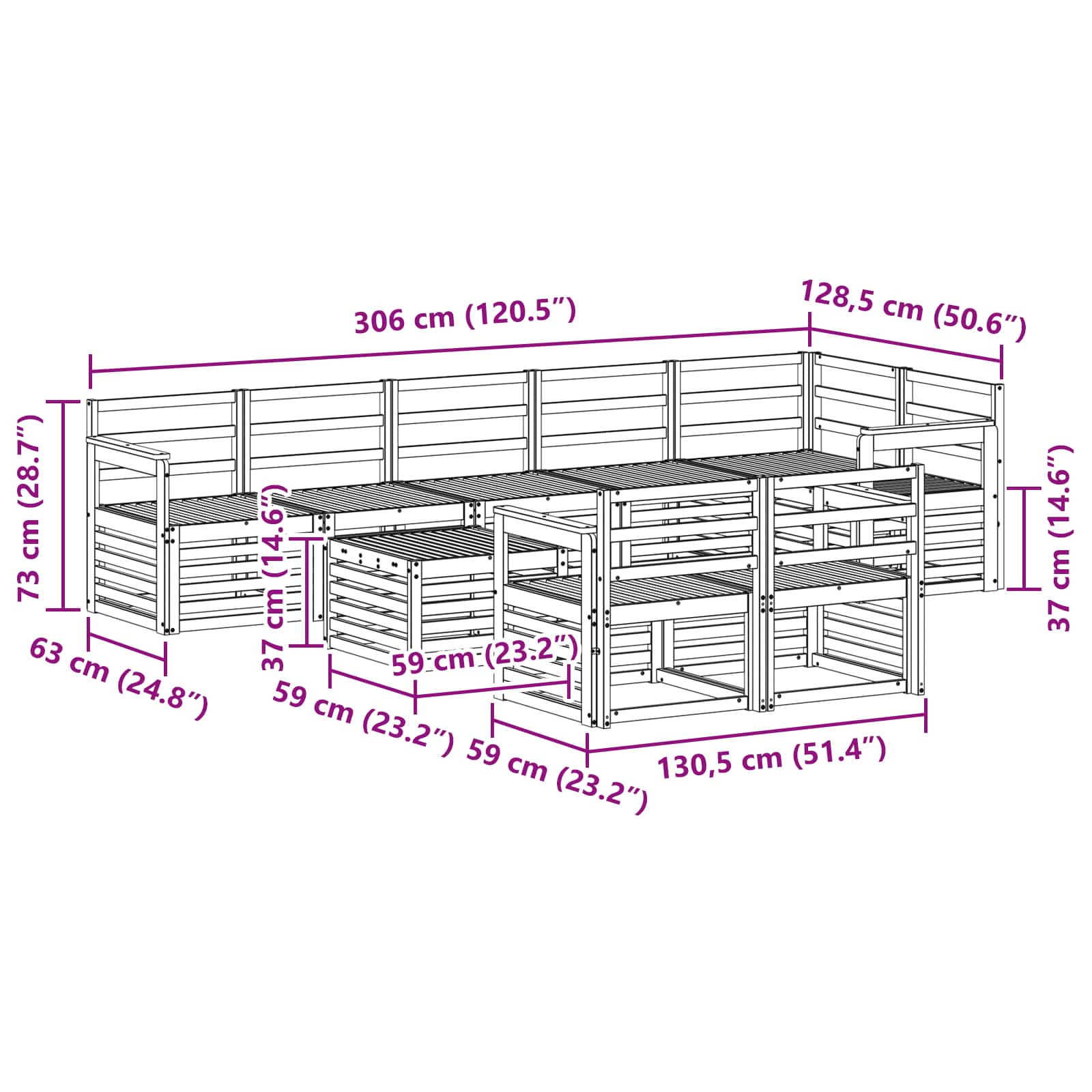 Setovi sofa 9 pcs Prirodna Čvrsto drvo akacije