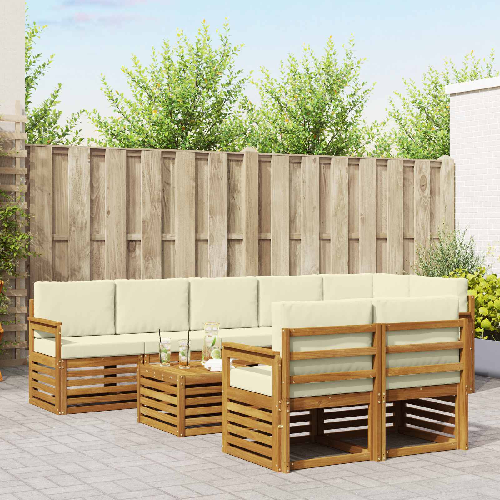 Setovi sofa 9 pcs Prirodna i krem Čvrsto drvo akacije